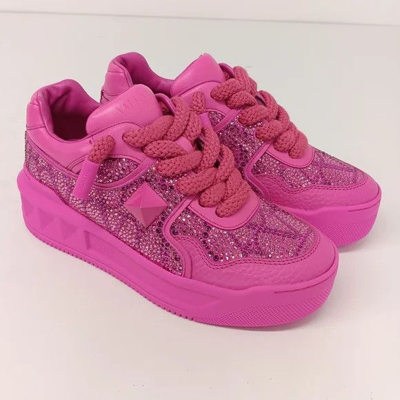 Valentino Valentino One Stud Fuchsia Sneakers w/ Iconographe Crystals Size US 7 / IT 37 - 2 Thumbnail