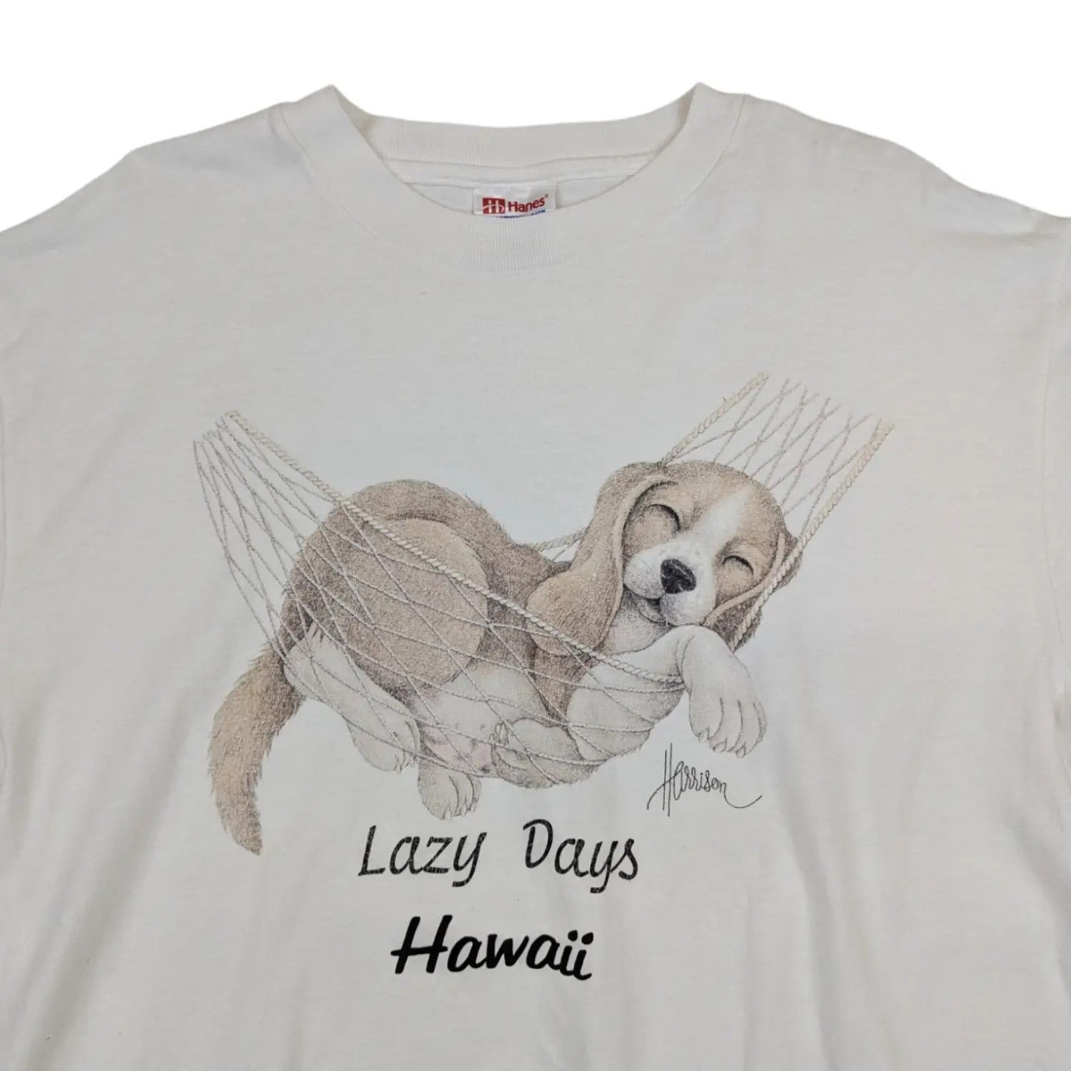 Hanes Vintage 90's HANES Cute Dog Lazy Days Hawaii Tee Size US M / EU 48-50 / 2 - 4 Thumbnail