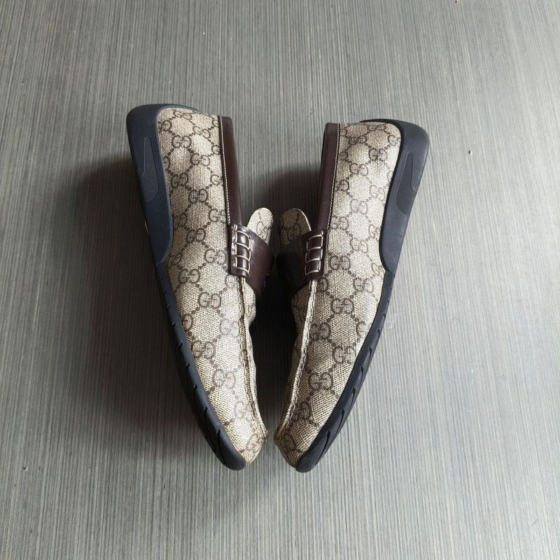 Gucci Beige Brown GG Canvas Moccasin Driver -