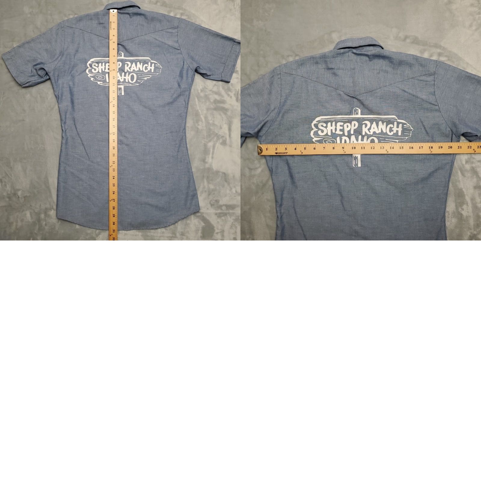 Vintage VTG Saddle King Shirt Sz 14.5 Blue Chambray Pearl Snap Western Shepp Ranch Idaho Size US S / EU 44-46 / 1 - 8 Thumbnail