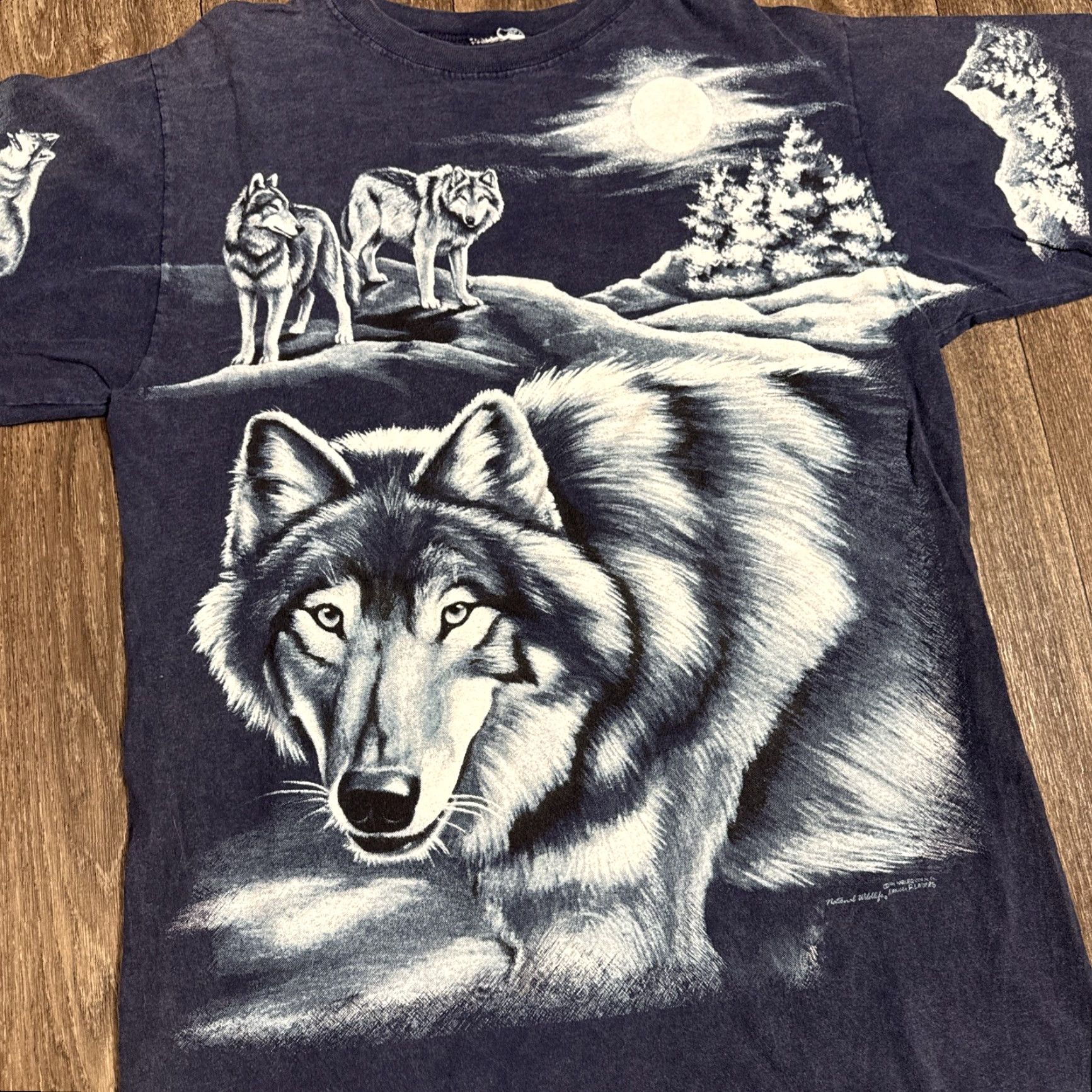 Vintage VINTAGE 1994 Wolf Husky Nature All Over Print T-Shirt L Mens Black Size US L / EU 52-54 / 3 - 3 Thumbnail
