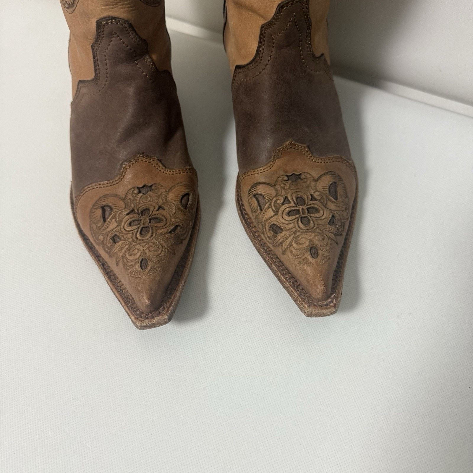 Corral Corral Brown Floral Inlay Snip Toe Cowgirl Western Boots Size US 8.5 / IT 38.5 - 3 Thumbnail