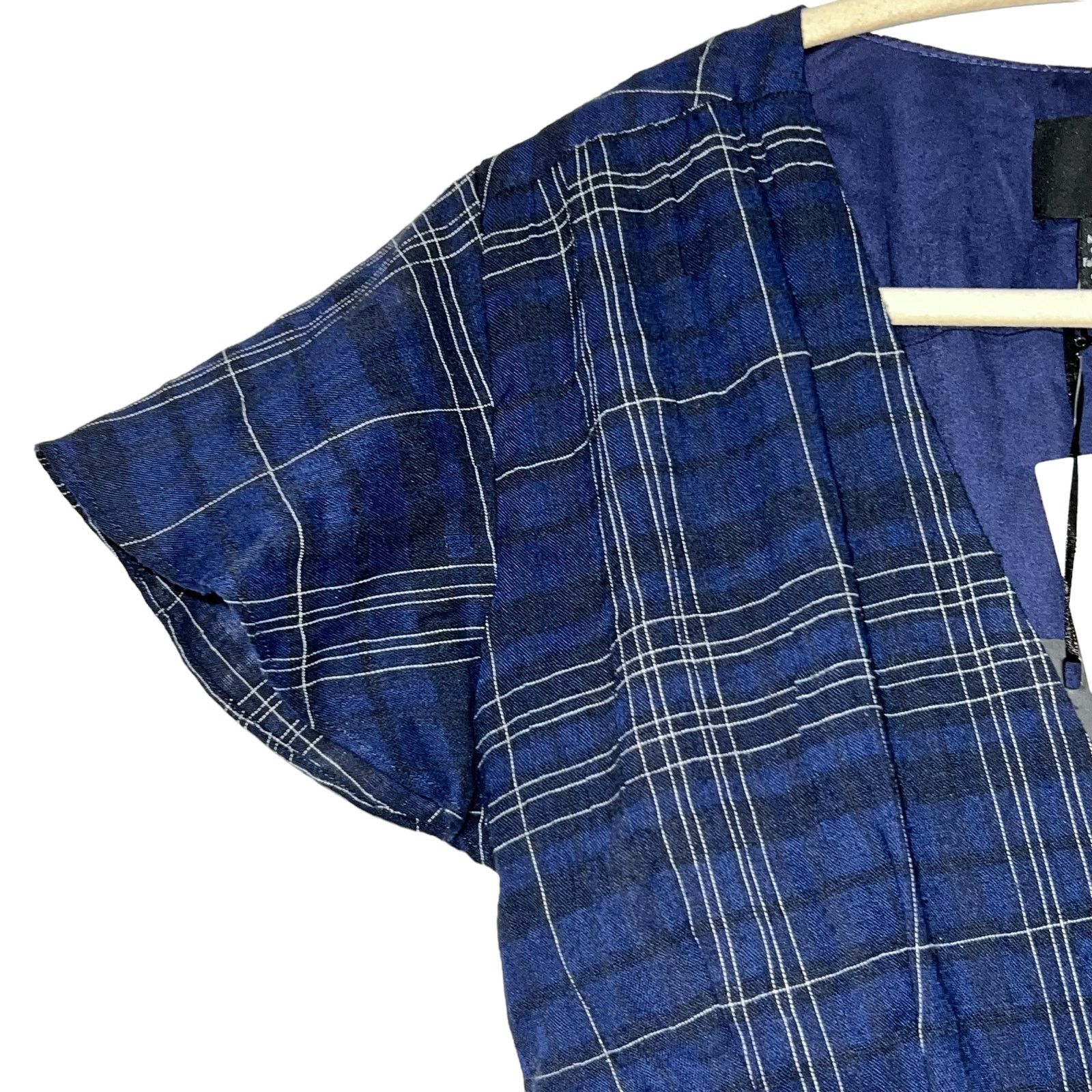 Anthropologie Anthropologie Greylin Kate Wrap Frt Navy Plaid Romper XS NWT Size 27" / US 4 / IT 40 - 8 Thumbnail