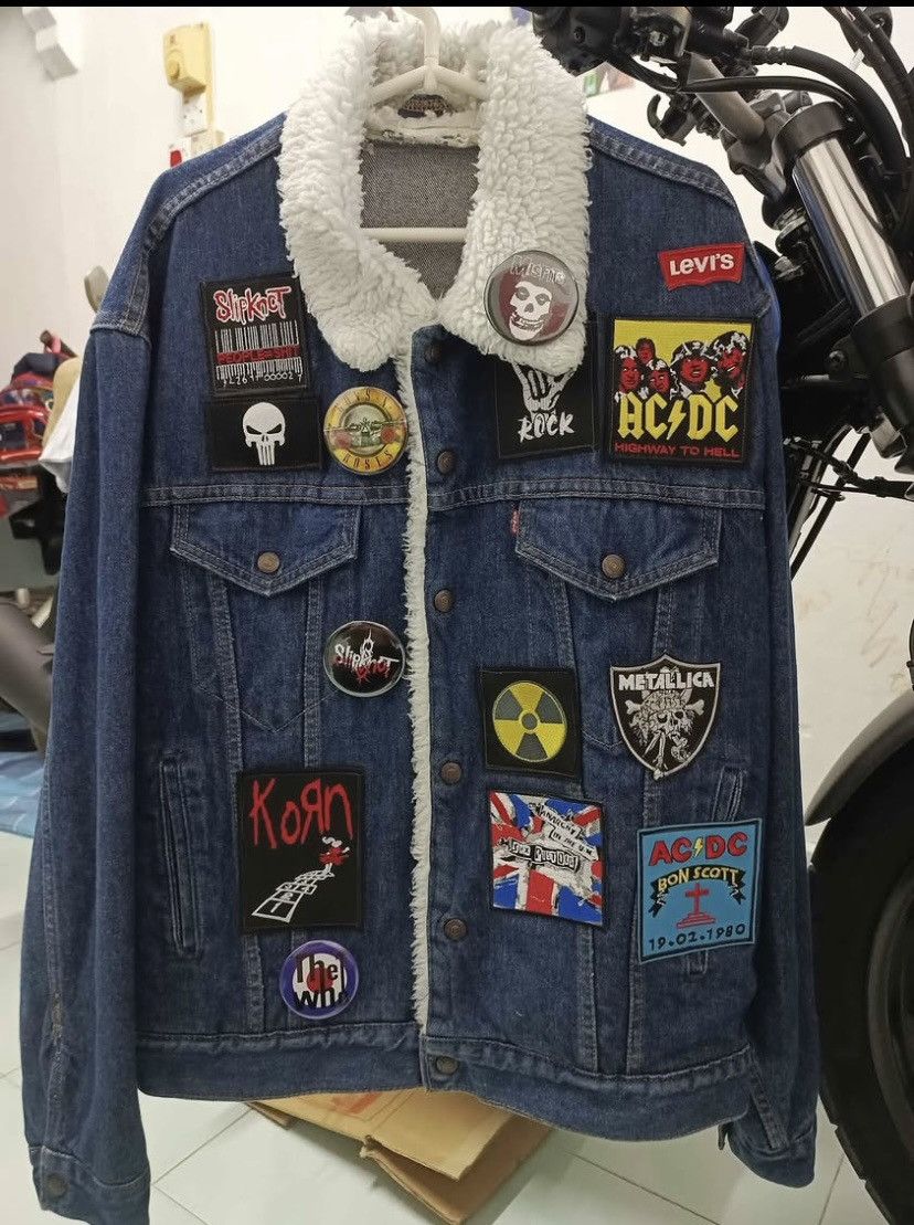 Heavy Metal Jean Jacket Patches Vintage Levis Denim Jacket Sherpa