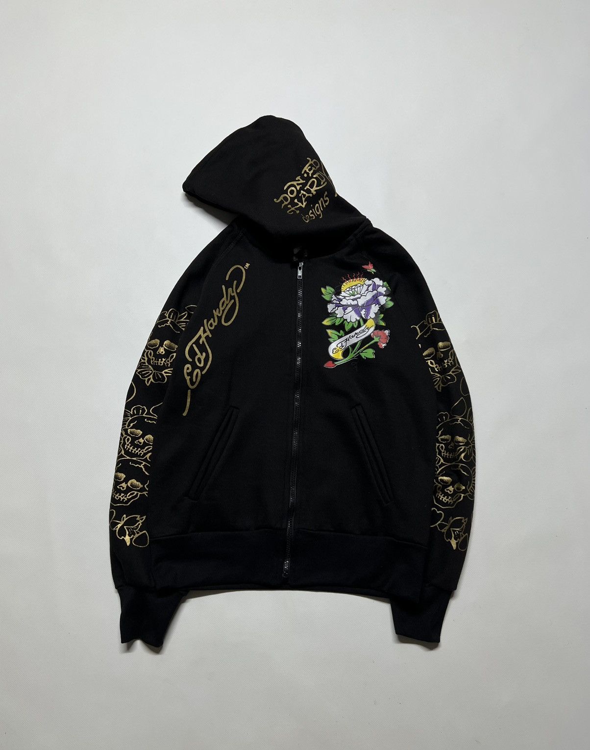 Ed Hardy Vintage Y2k Ed Hardy Flower 🌸 Diamond Banner Zip Hoodie 00’s Size S / US 4 / IT 40 - 3 Thumbnail