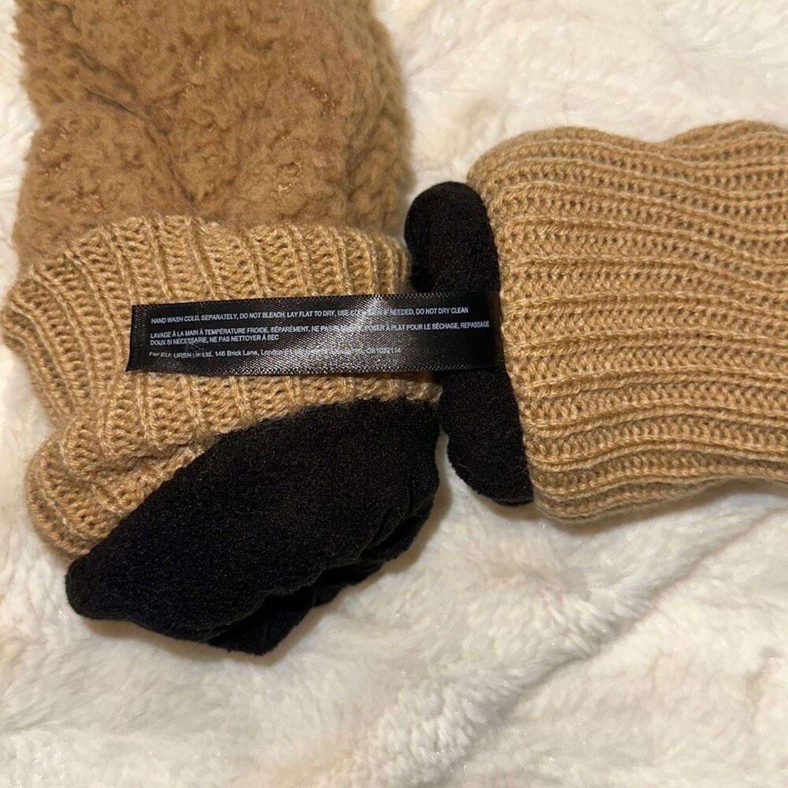 Other Teddy Feel Tan Brown Fleece Lined Mittens | Sz OS Size ONE SIZE - 4 Thumbnail