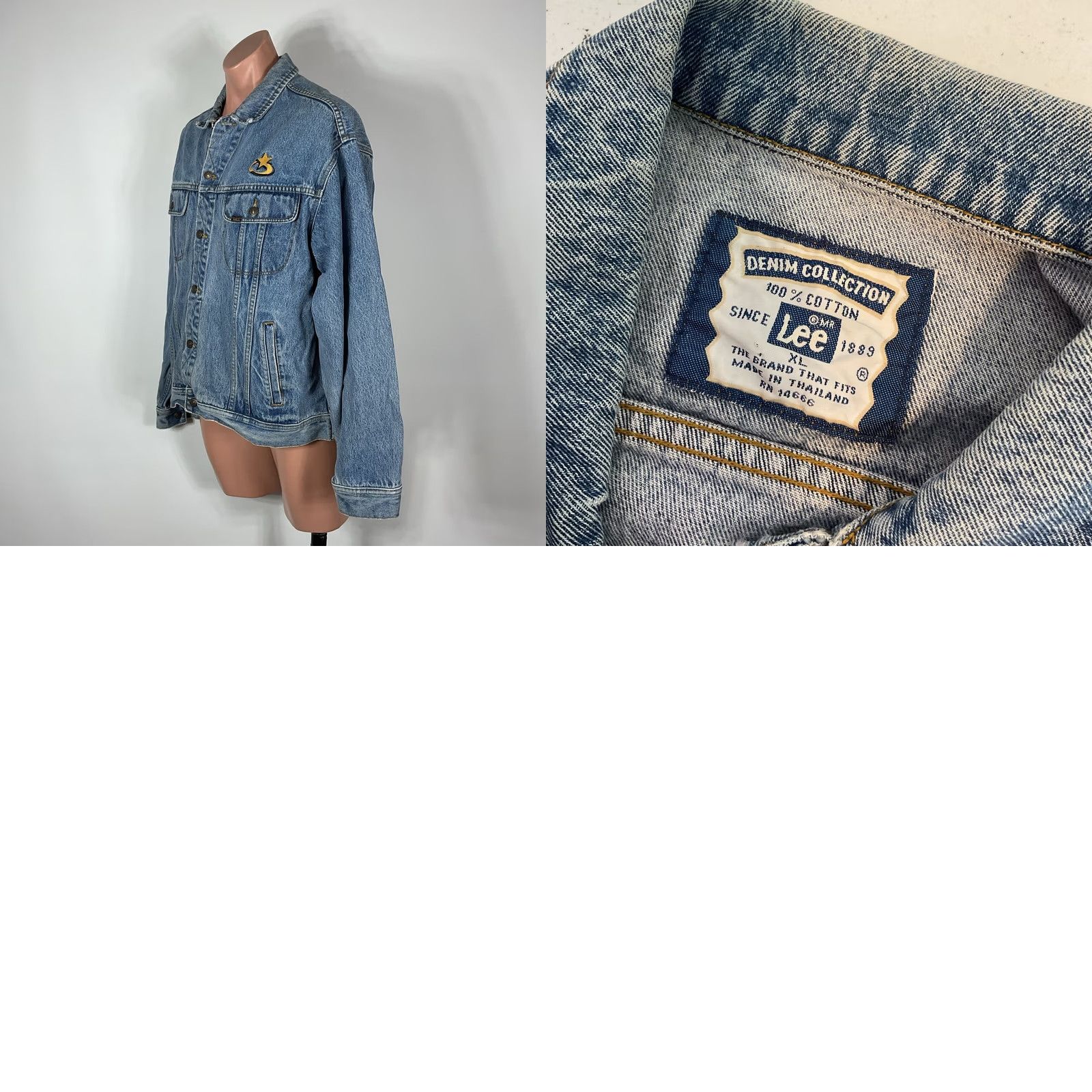 Lee VTG Lee Denim Jean Jacket Embroidered Gold Star Canadian Tuxedo Sz XL Denim Work Jacket 1990s Blue Rockabilly Mens Size US 36 / EU 52 - 8 Thumbnail