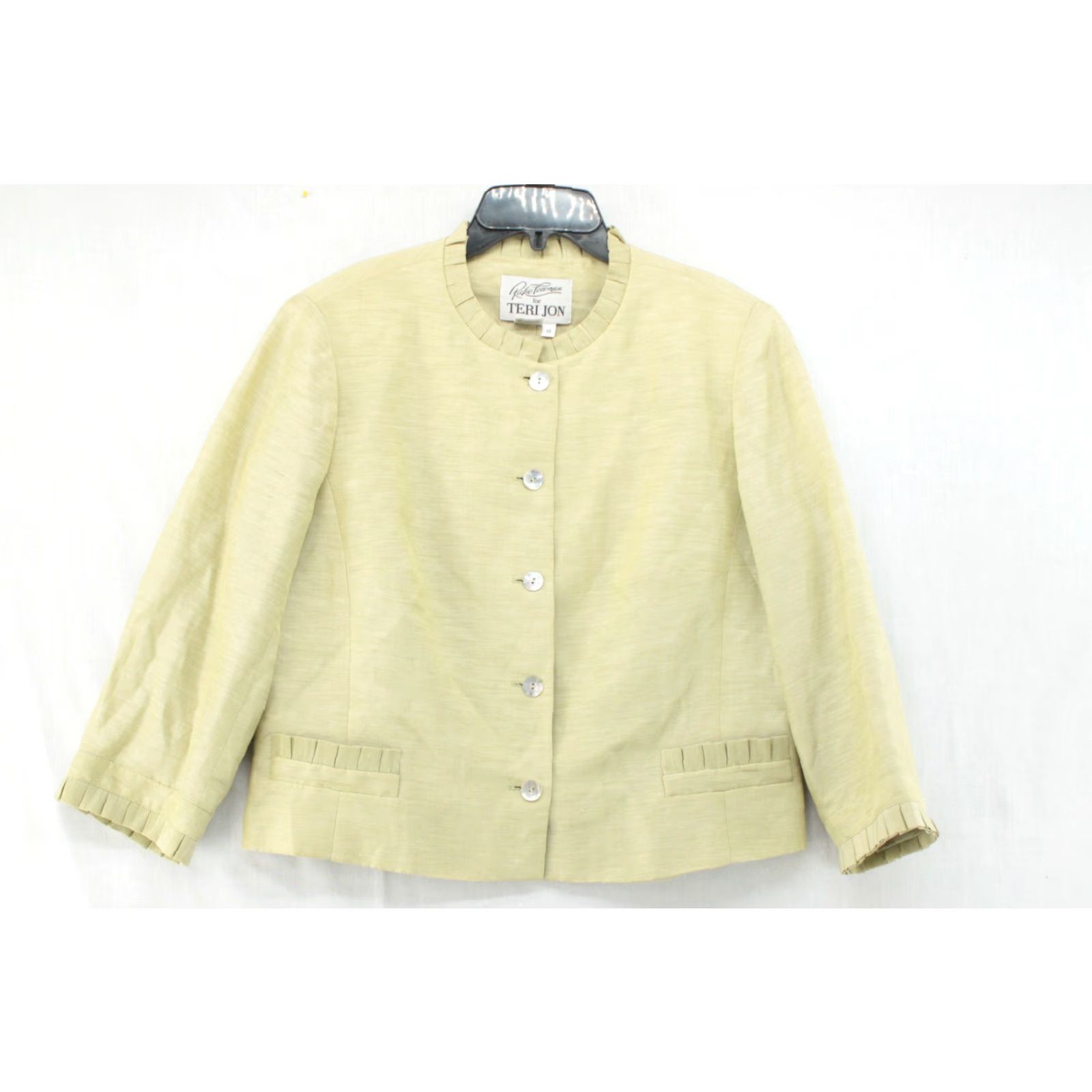 Vintage VINTAGE Rickie Freeman Blazer Dress 2pc Set Women's 14 Green Linen Jacquard Career Suit, Lightweight, Long Sleeve, Classic, Designer, Preppy, Womens Size XL / US 12-14 / IT 48-50 - 3 Thumbnail