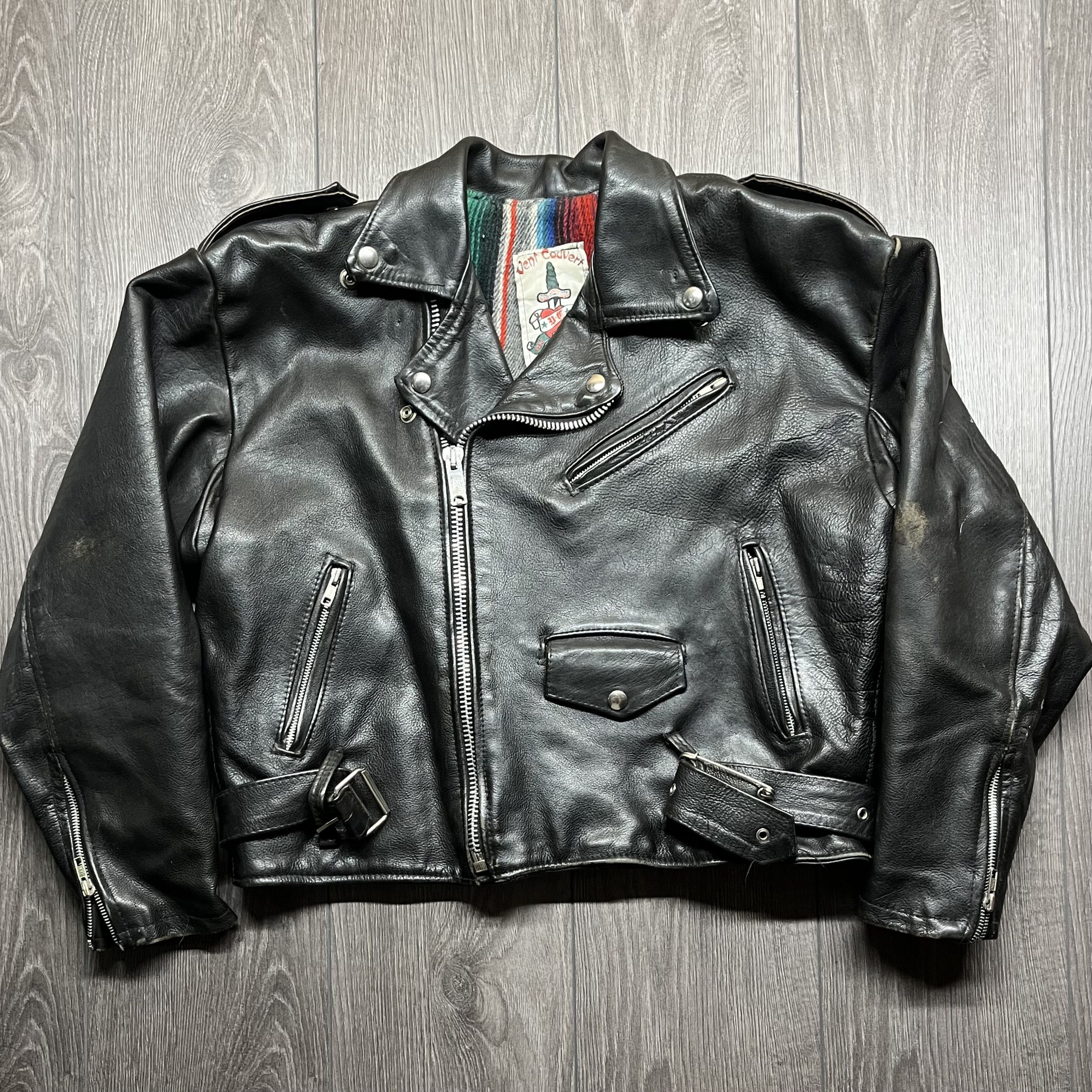 Designer × Vintage Vintage Vent Couvert Leather Lined Biker Jacket 1980s Size US S / EU 44-46 / 1 - 1 Thumbnail