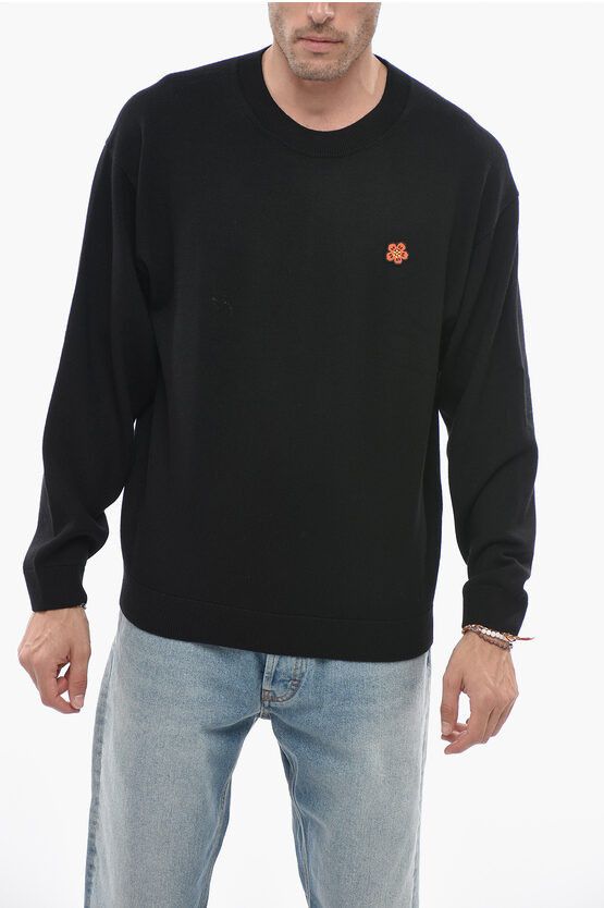 image of Kenzo Wool Boke Sweater With Flower Patch in Black, Men's (Size Small)