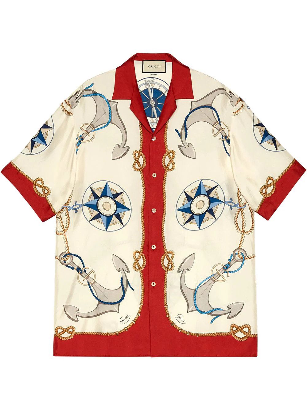 image of Gucci Nautical-Print Bowling Silk Button Up Shirt in White, Men's (Size Small)