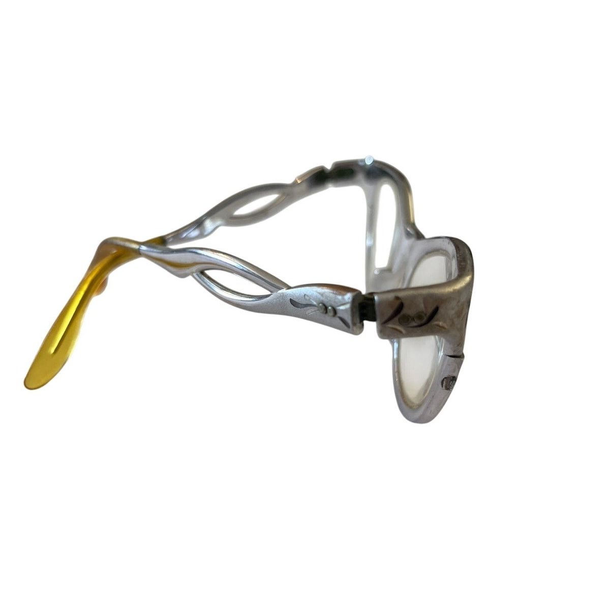 American Optical 1950s American Optical Engraved Aluminum Cat Eye Glasses Size ONE SIZE - 4 Thumbnail