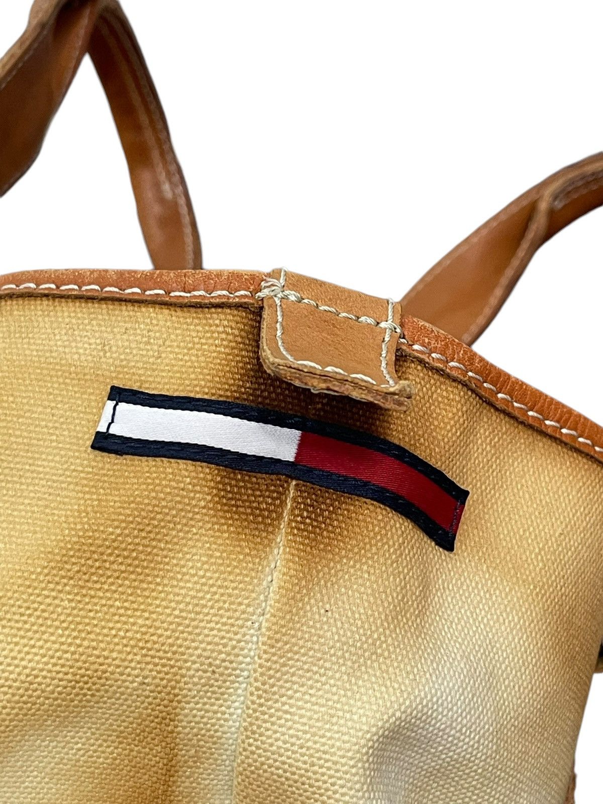 Genuine Leather Leather Cotton Canvas Vtg Tommy Hilfiger Tote Bag 4🟩 Size ONE SIZE - 19 Thumbnail