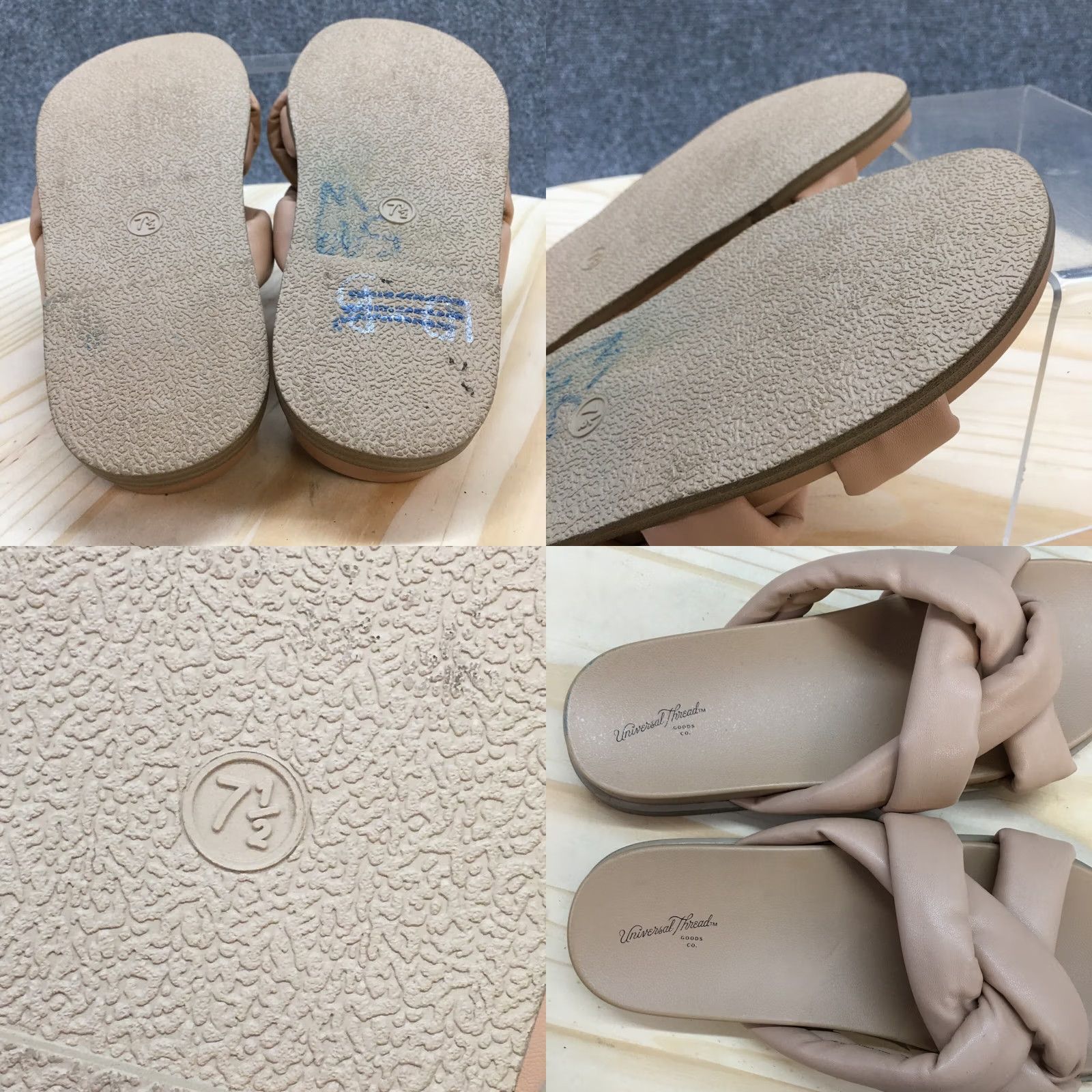 Vintage Universal Thread Sandals Womens 7.5 Casual Slip On Puffy Slide Flats Beige Size US 8 / IT 38 - 9 Thumbnail