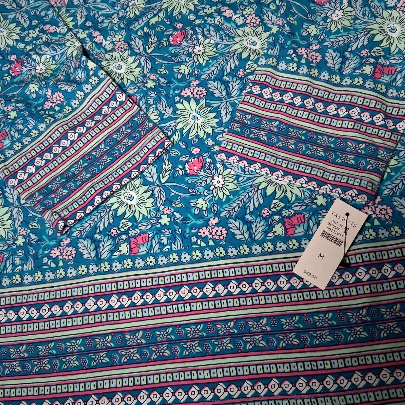 Talbots Talbots Shirt Womens M Blue Pink Mint Floral Striped 3/4 Sleeve Boat Neck Knit Top New Size M / US 6-8 / IT 42-44 - 7 Thumbnail