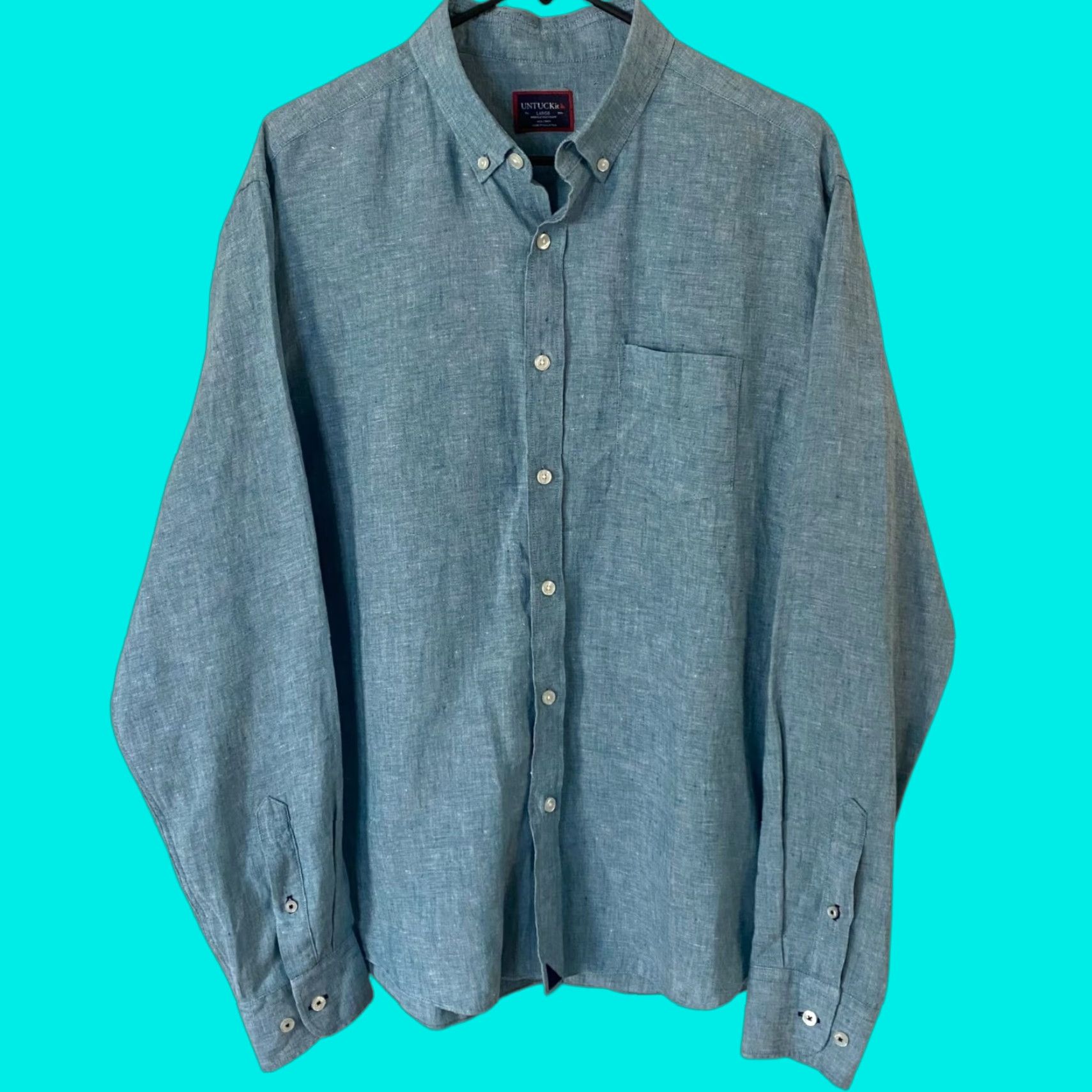 UNTUCKit UNTUCKit Button-Down Linen Shirt Men’s Large Blue Long Sleeve Business Casual Size US L / EU 52-54 / 3 - 1 Thumbnail