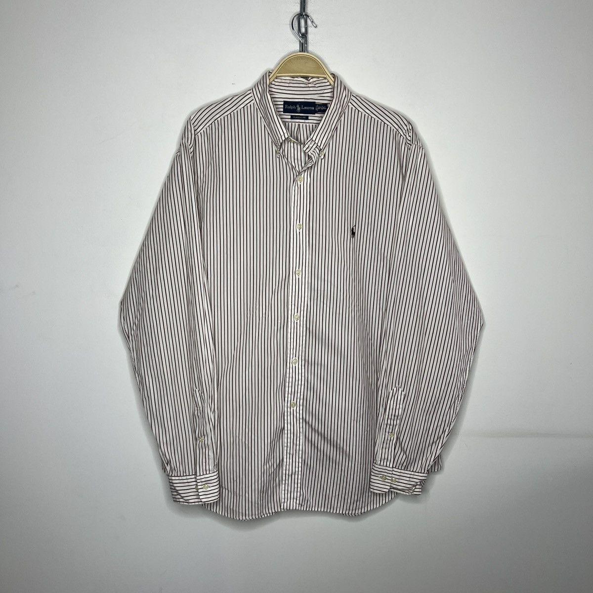 Polo Ralph Lauren × Ralph Lauren × Vintage Polo Ralph Lauren Striped White Brown Vintage Shirt Size XL Size US XL / EU 56 / 4 - 1 Thumbnail