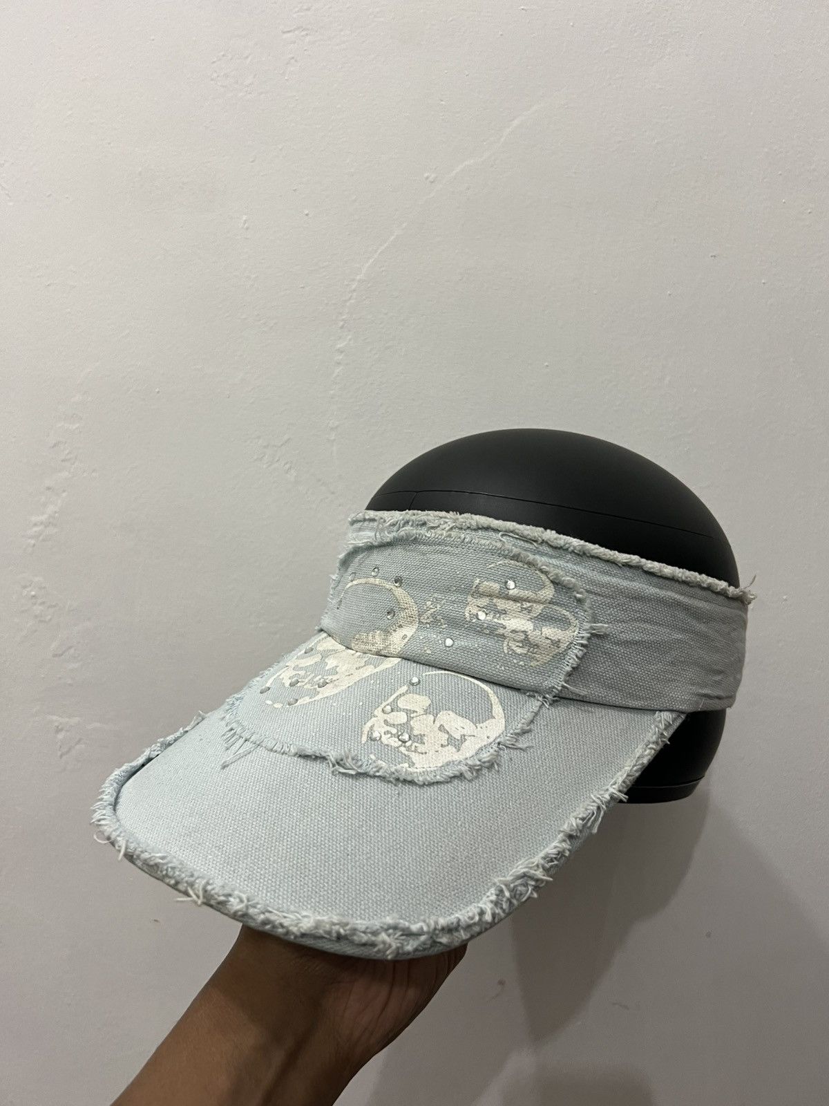 If Six Was Nine Skull Distressed Frayed Visor Hat Size ONE SIZE - 2 Thumbnail