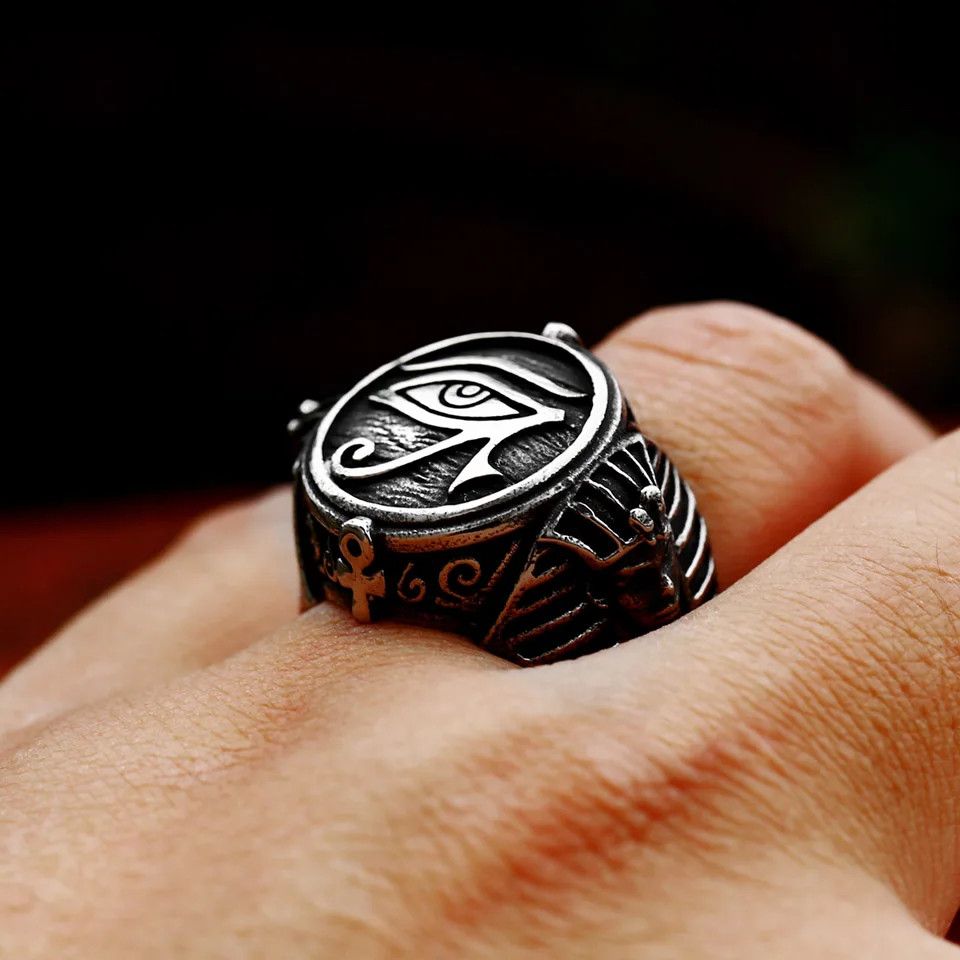 Jewelry × Vintage SIZE 10 316L Stainless Steel Eye of Horus Ancient Egypt Ring Size ONE SIZE - 4 Thumbnail