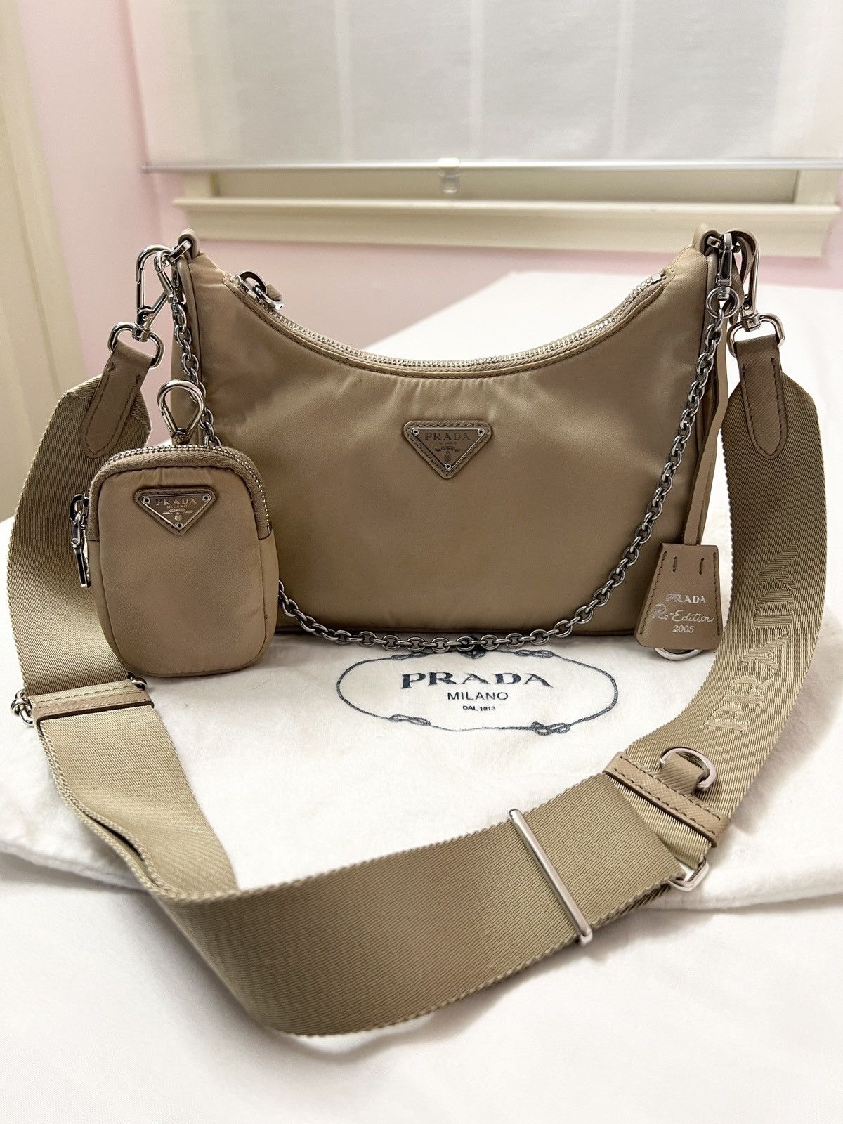 Prada Prada Reedition 2005 Nylon Tan Shoulder Bag Crossbody Purse