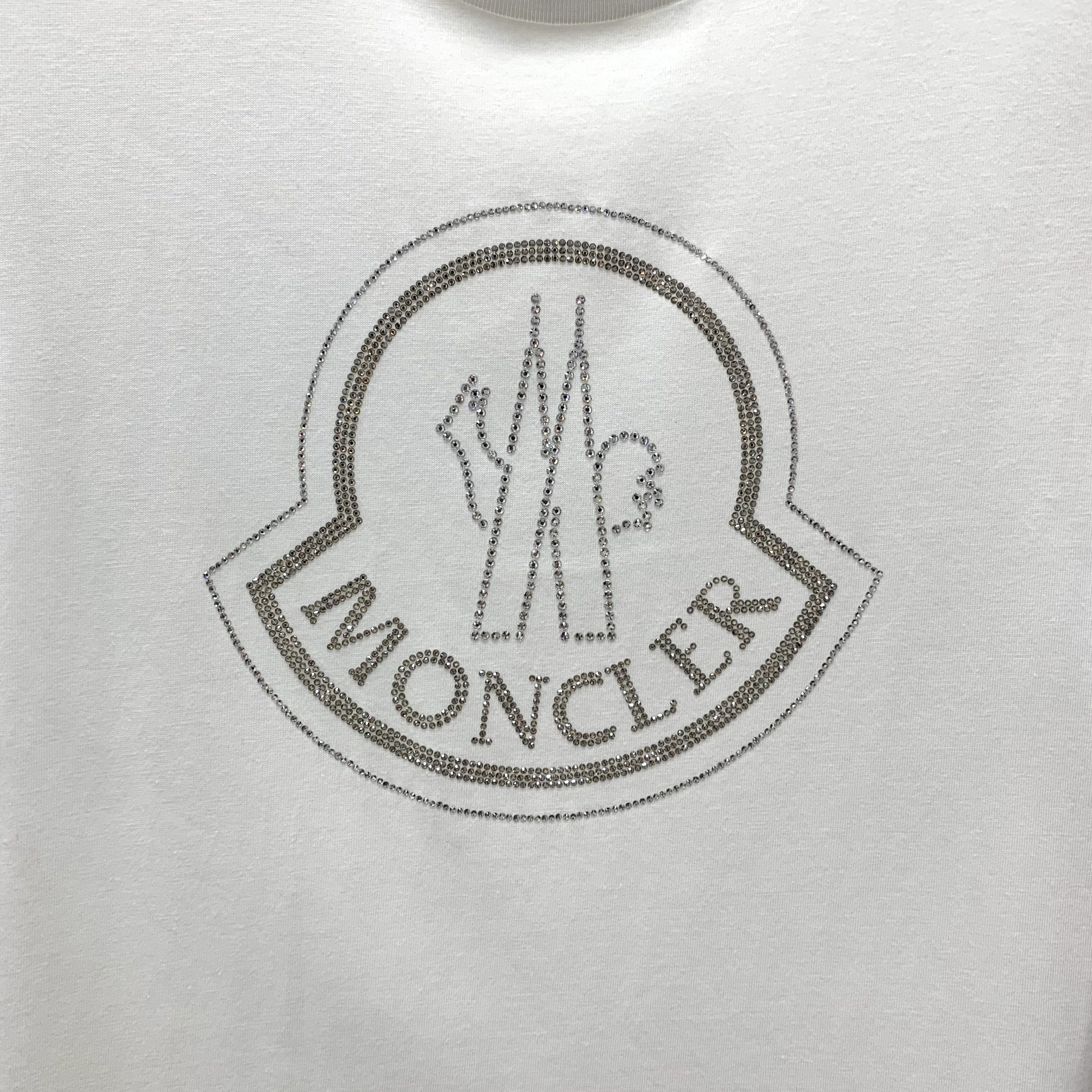 Moncler Moncler Tee – White Logo Crystal Cotton (Size S) Size S / US 4 / IT 40 - 5 Thumbnail
