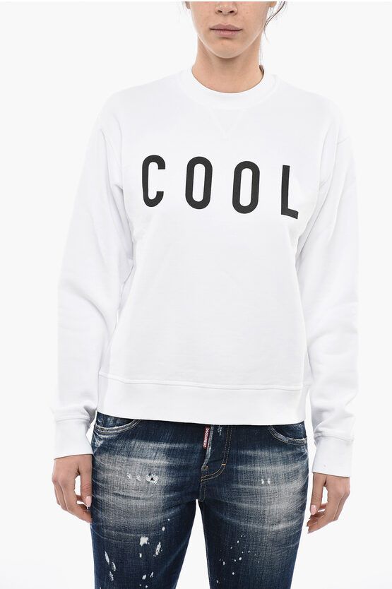 image of Dsquared2 Crew Neck Cool Fleece Cotton Sweatshirt in White, Women's (Size Small)