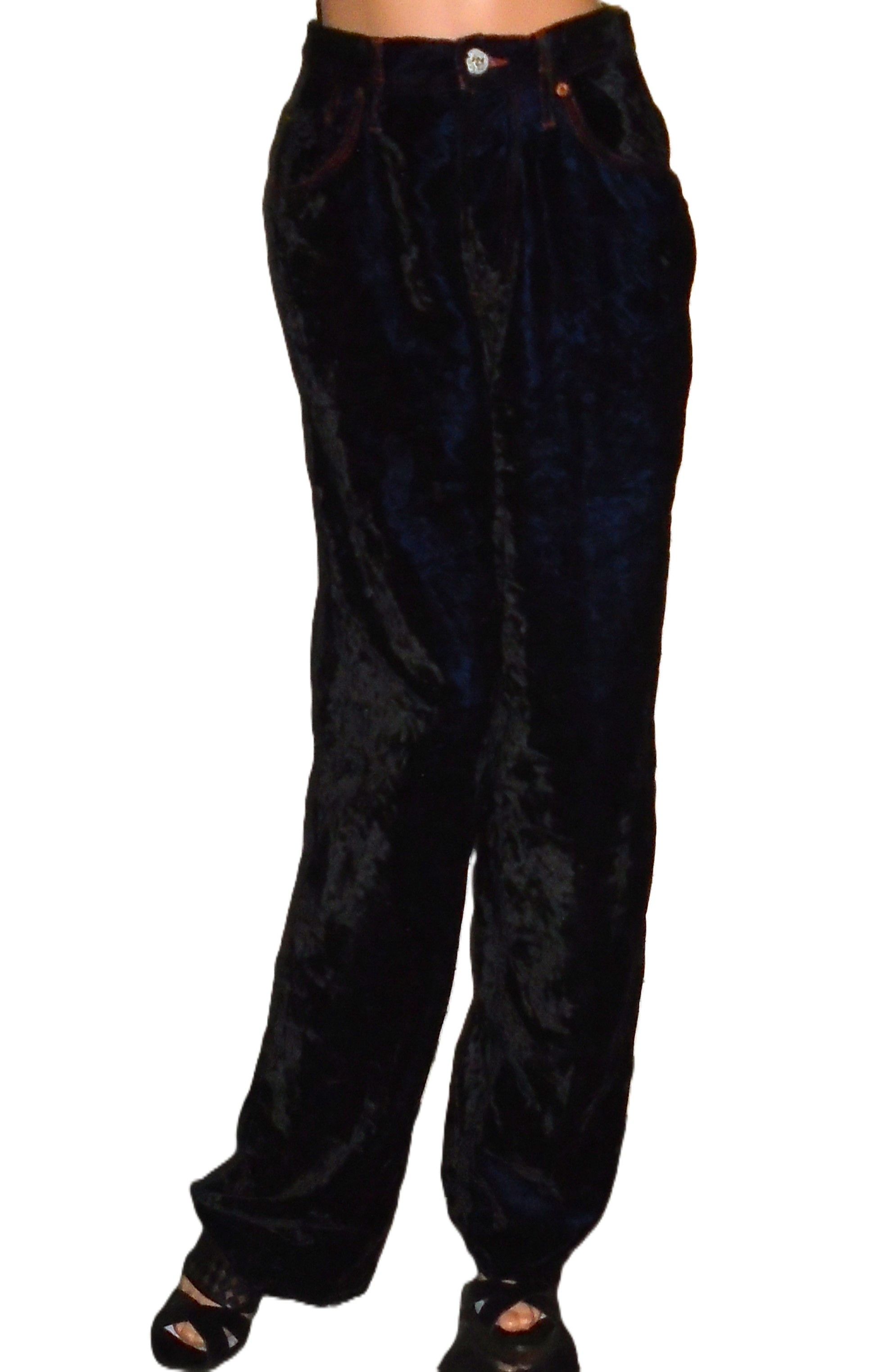 JET SET Vintage Jet Set Royal Blue Black Velvet Pants 28w Size 28" / US 6 / IT 42 - 1 Thumbnail