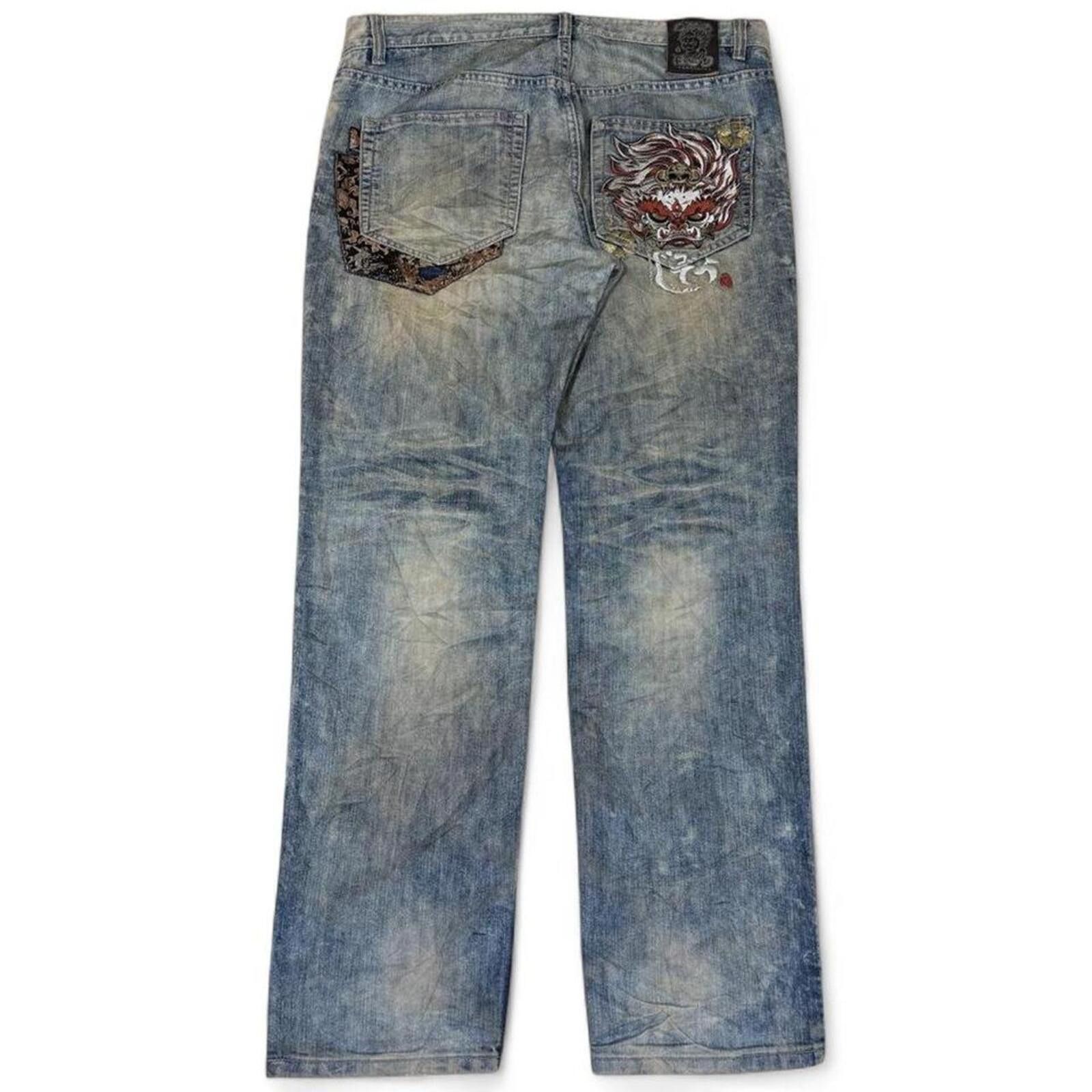 Other RARE Y2K VINTAGE JIZO EMBROIDERY ON BACK UNIQUE DESIGN DENIM Size 37" - 2 Thumbnail