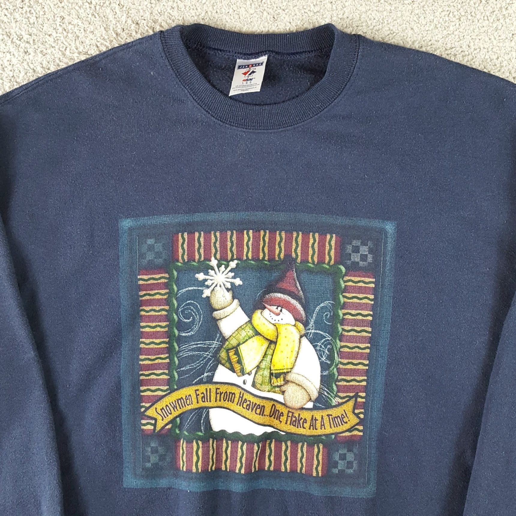 Jerzees VINTAGE Jerzees 90s Snowman Frosty Christmas Size L Blue Pullover Crewneck Sweatshirt Men Blue Art Sweatshirt Size US L / EU 52-54 / 3 - 2 Thumbnail