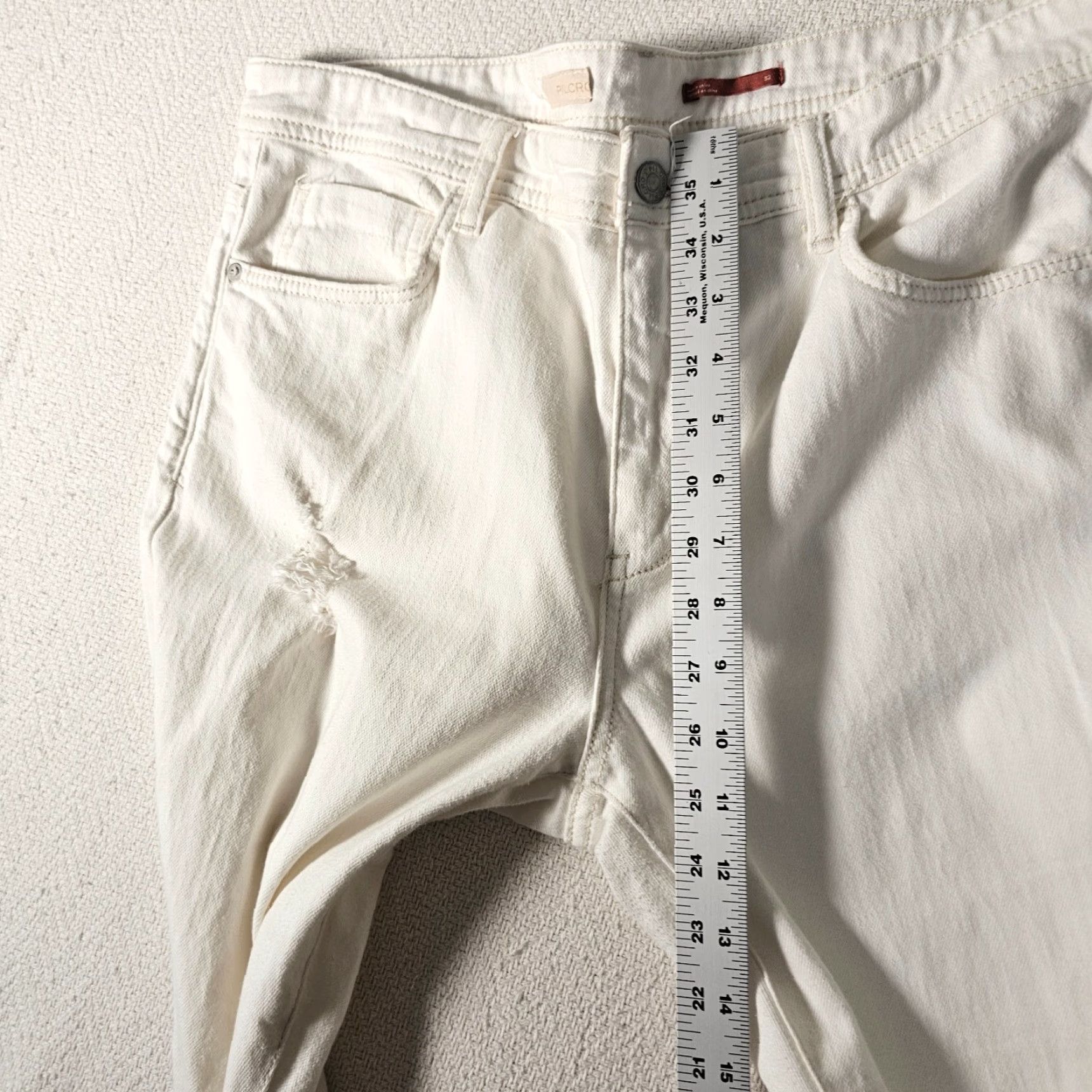 Anthropologie Pilcro & The Letterpress Jeans Womens 32 White Distressed Straight Anthropologie Size 24" / US 00 / IT 34 - 5 Thumbnail