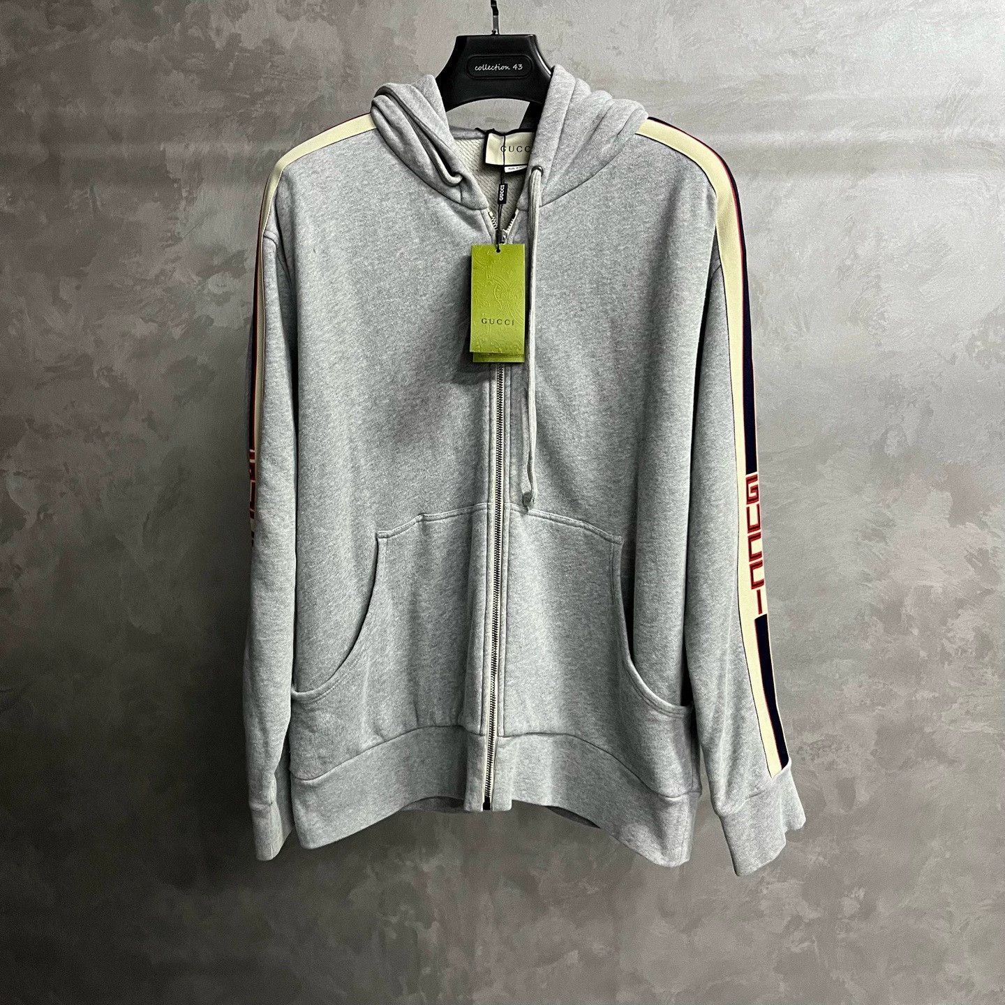 gucci grey striped hoodie with zipper