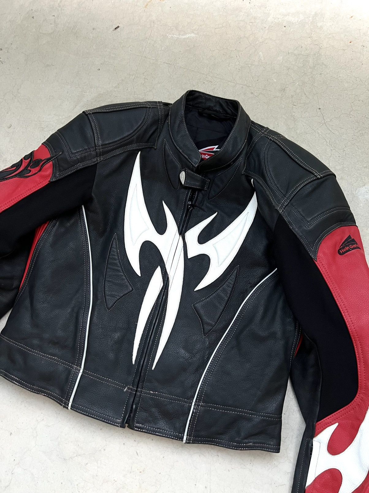 Hein Gericke × Vintage Hein Gericke Leather Jacket Tribal Moto Boxy 90s Racing Rare Size US L / EU 52-54 / 3 - 3 Thumbnail