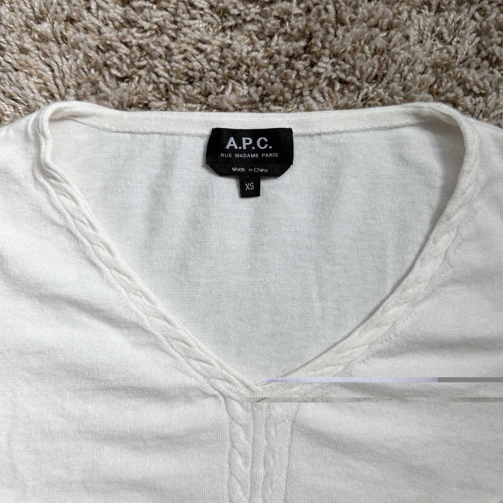 A.P.C. A.P.C. White V Neck Sweater Cotton Size XS Cashmere Wool Size XS / US 0-2 / IT 36-38 - 2 Thumbnail
