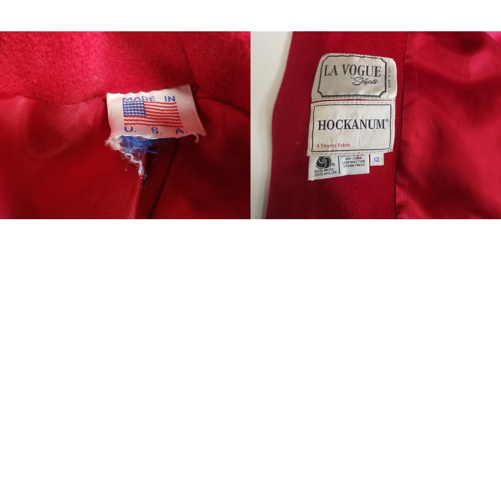 Vogue VINTAGE La Vogue Women's Coat Pea Wool Red USA Size 12 Size XL / US 12-14 / IT 48-50 - 9 Thumbnail
