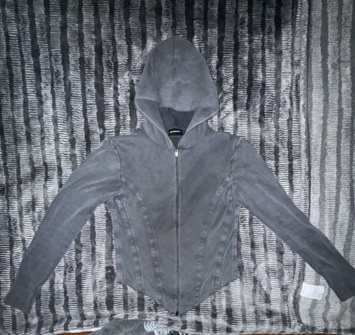 Balenciaga BALENCIAGA CORSETED ZIP-UP HOODIE — BLACK FADED (FW25) Size S / US 4 / IT 40 - 2 Thumbnail