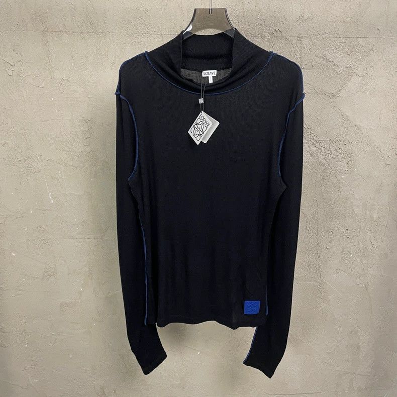 Loewe loewe Black reverse-wear blue leather tag logo high-neck kn Size US L / EU 52-54 / 3 - 1 Thumbnail