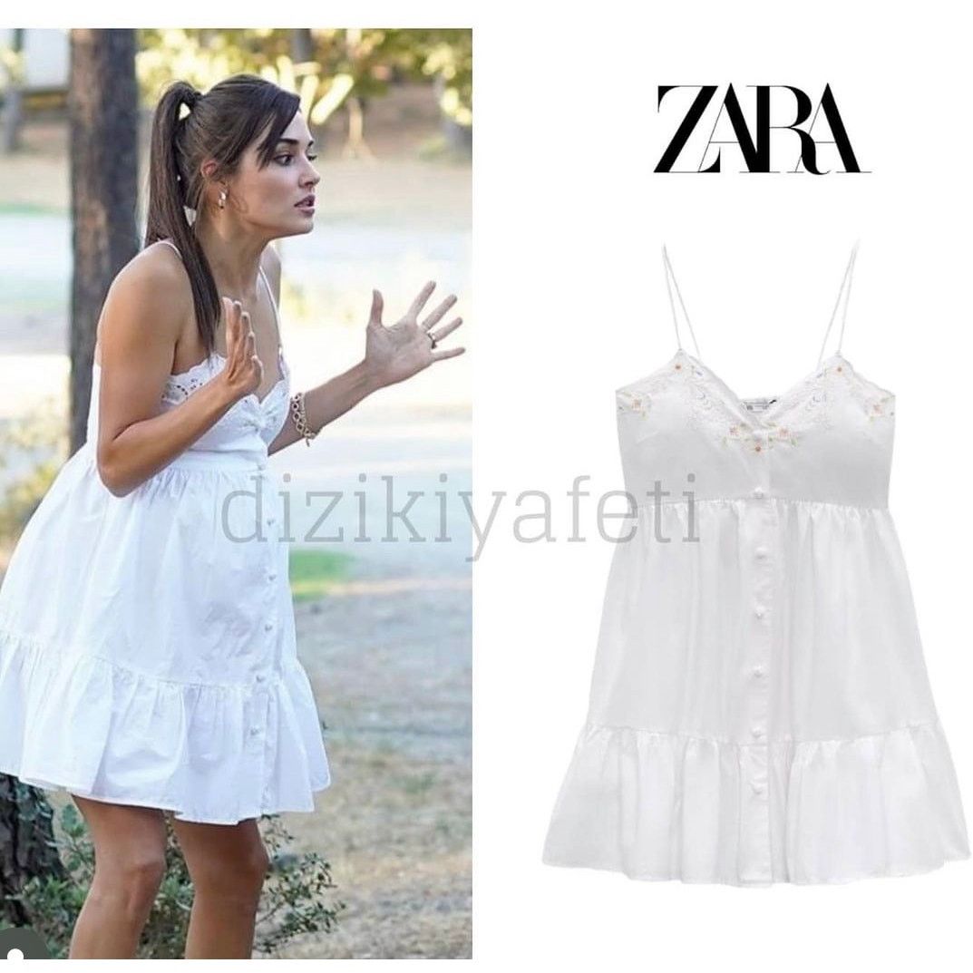 Zara ZARA BLOGGER FAVORITE EMBROIDERED POPLIN DRESS WHITE Size XS / US 0-2 / IT 36-38 - 2 Thumbnail