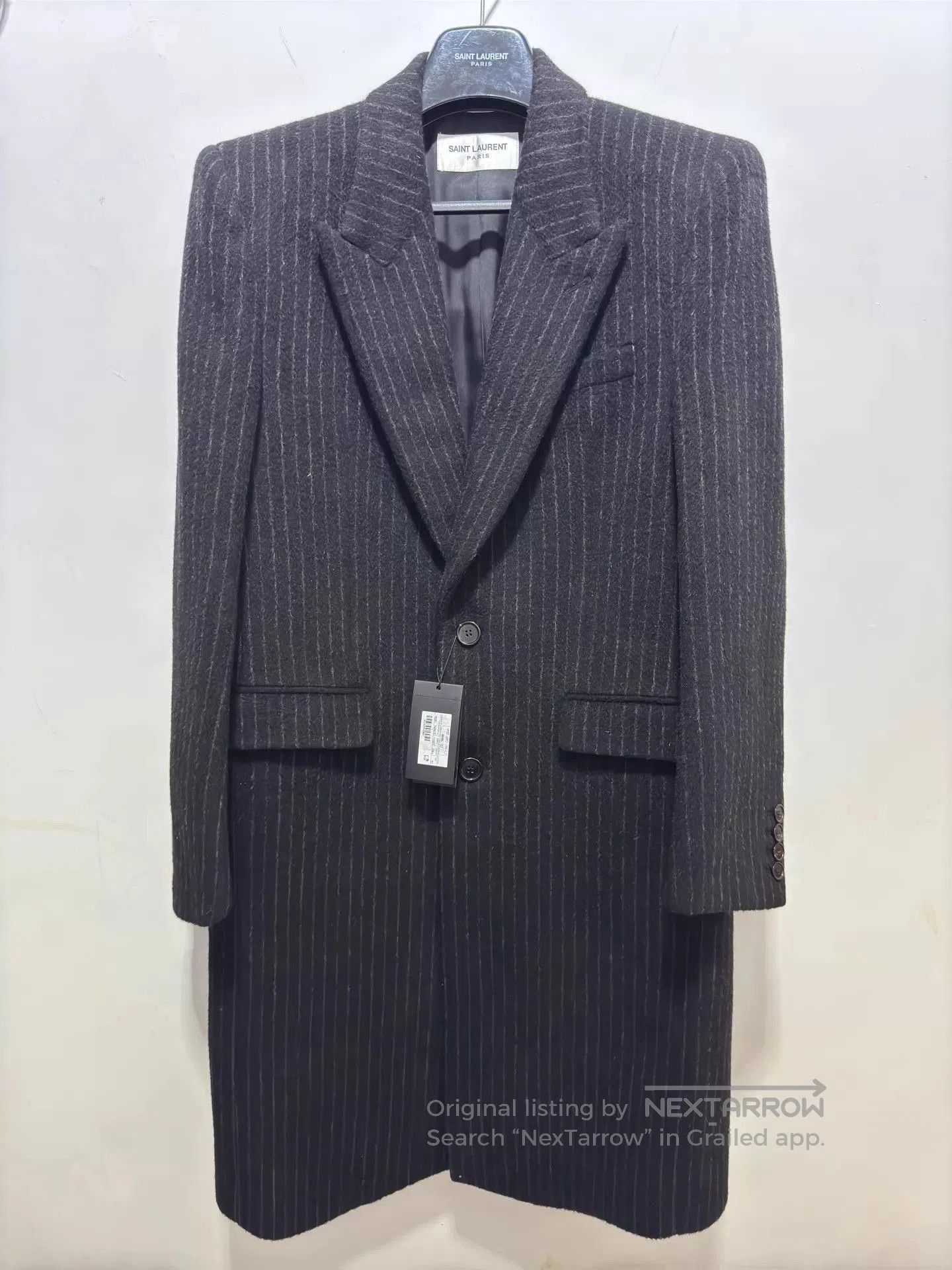 Saint Laurent Paris Black Pinstriped Long Coat Size L. Size US L / EU 52-54 / 3 - 1 Thumbnail