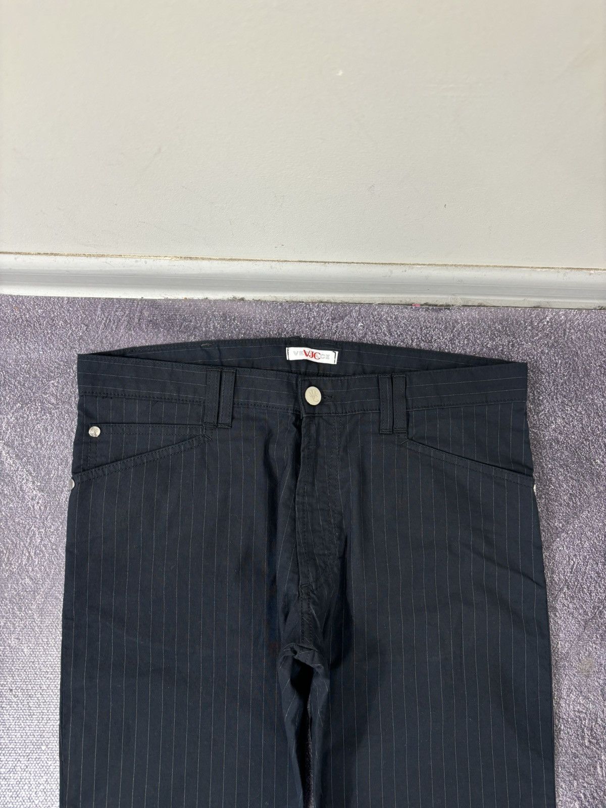 Versace Jeans Couture Versace Jeans Couture Women’s Pinstripe Navy Cotton Pants Size 32" / US 10 / IT 46 - 6 Thumbnail