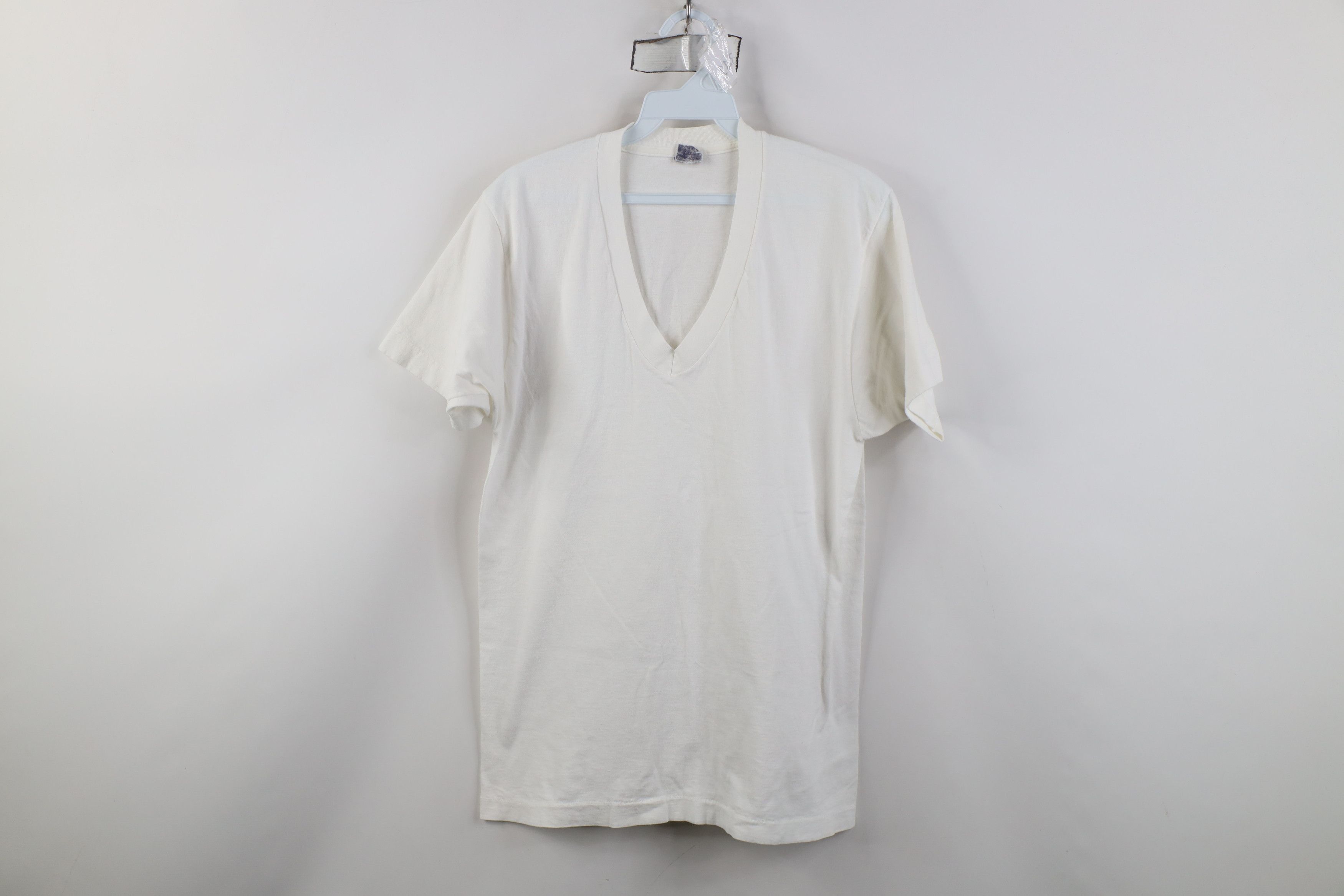 Vintage 80s 90s Streetwear Cotton V-Neck T-Shirt White USA