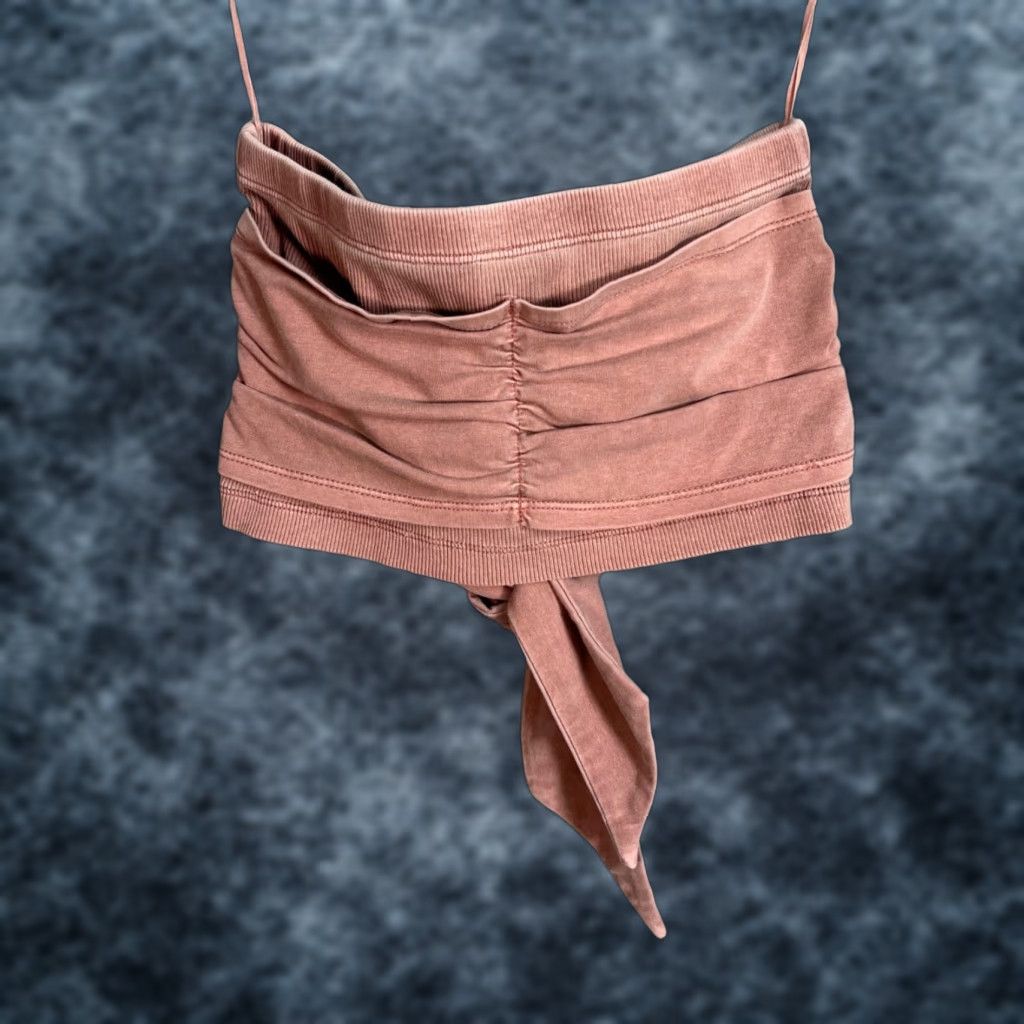 Free People VINTAGE Free People FP Movement Womens XS Dusty Rose Ribbed Wrap Tie-Front Crop Top Size XS / US 0-2 / IT 36-38 - 1 Thumbnail