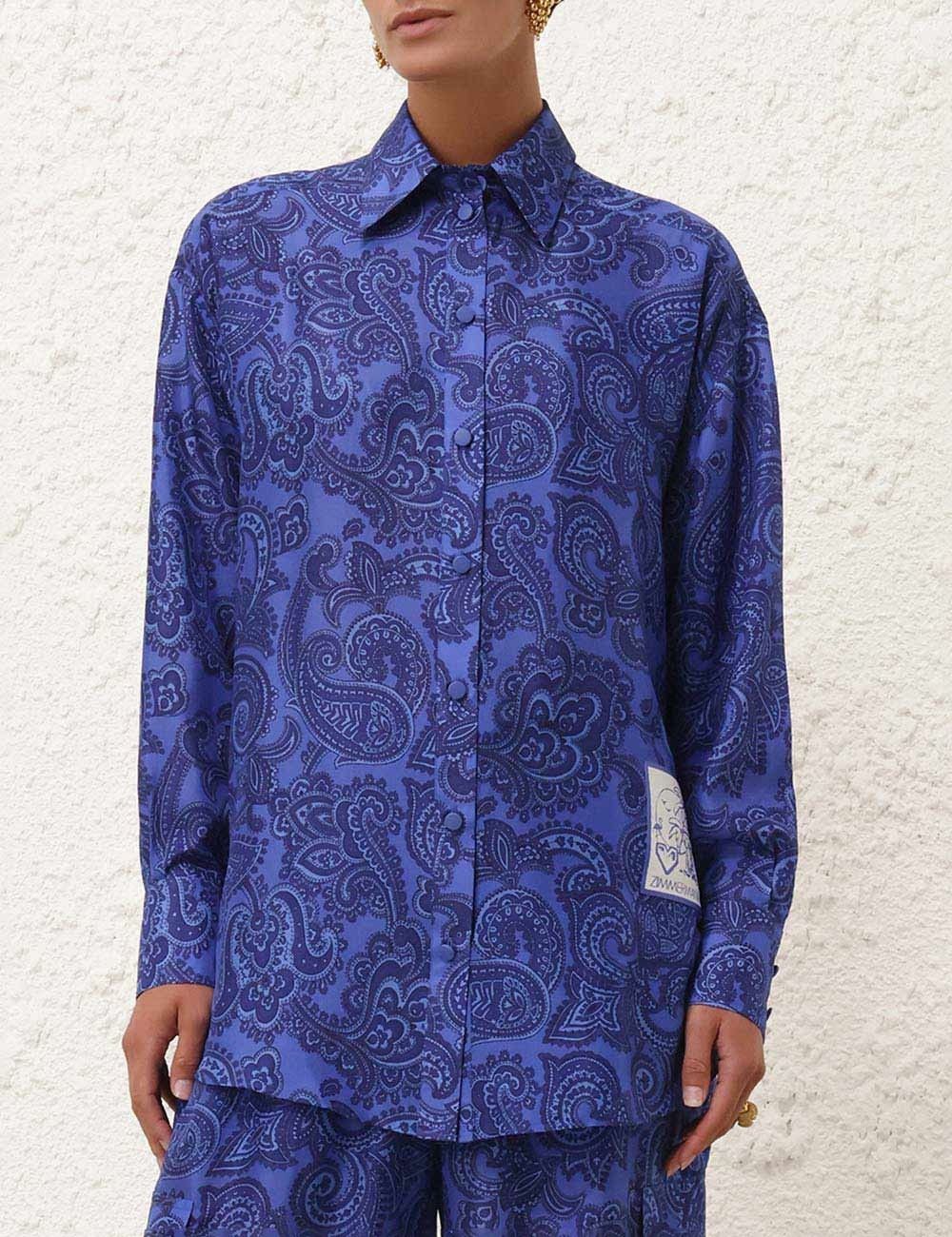 Zimmermann oc11z0525 Ottie Relaxed Shirt in Blue Size S / US 4 / IT 40 - 2 Thumbnail