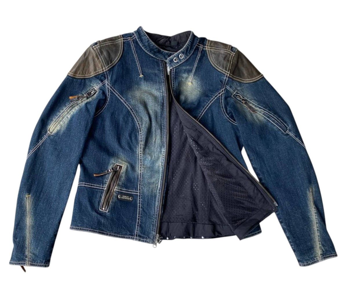 Harley Davidson Y2K Harley-Davidson Women Biker Jacket Denim Leather Studded Size L / US 10 / IT 46 - 20 Thumbnail