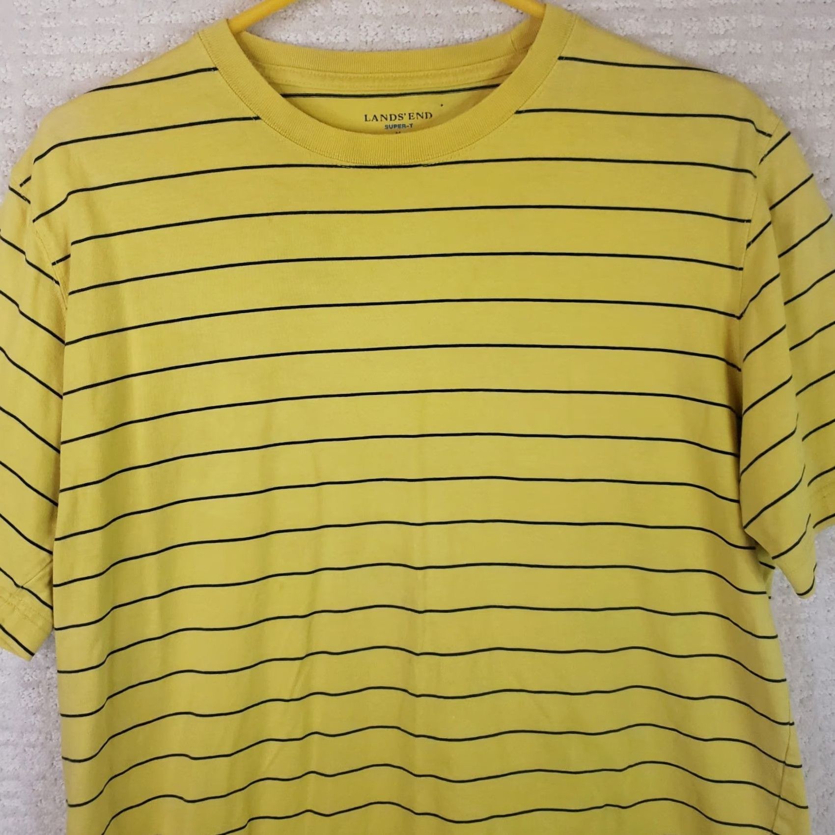 Lands' End Lands' End Super-T Tee Shirt Mens M Yellow Blue Striped Short Sleeve Crew Neck 100% Cotton Jersey Shirt Size US L / EU 52-54 / 3 - 2 Thumbnail