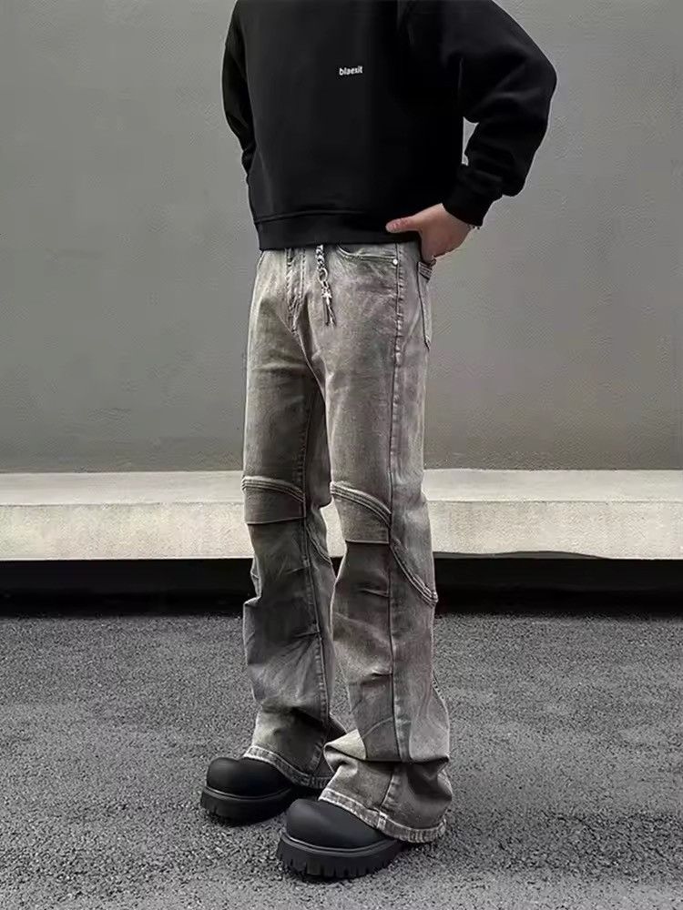 Japanese Brand × Vintage Ropa Y2K Streetwear Vintage Grey Pleated Flare Jeans Pants Size US 33 - 5 Thumbnail
