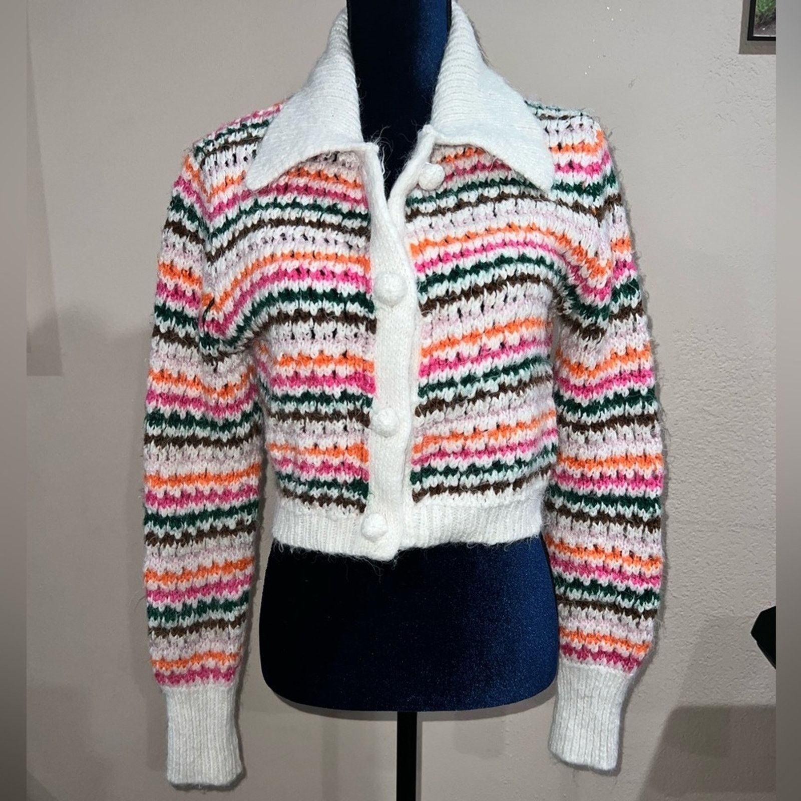 Zara Zara Knit Rainbow Stripe Button Up Cardigan Sweater Sz S Size S / US 4 / IT 40 - 2 Thumbnail
