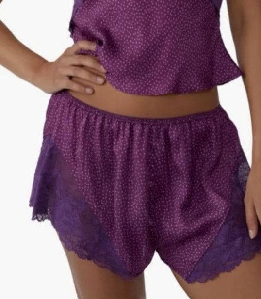 Free People Dotted Lace Trim Pajama Shorts Purple ( XS )