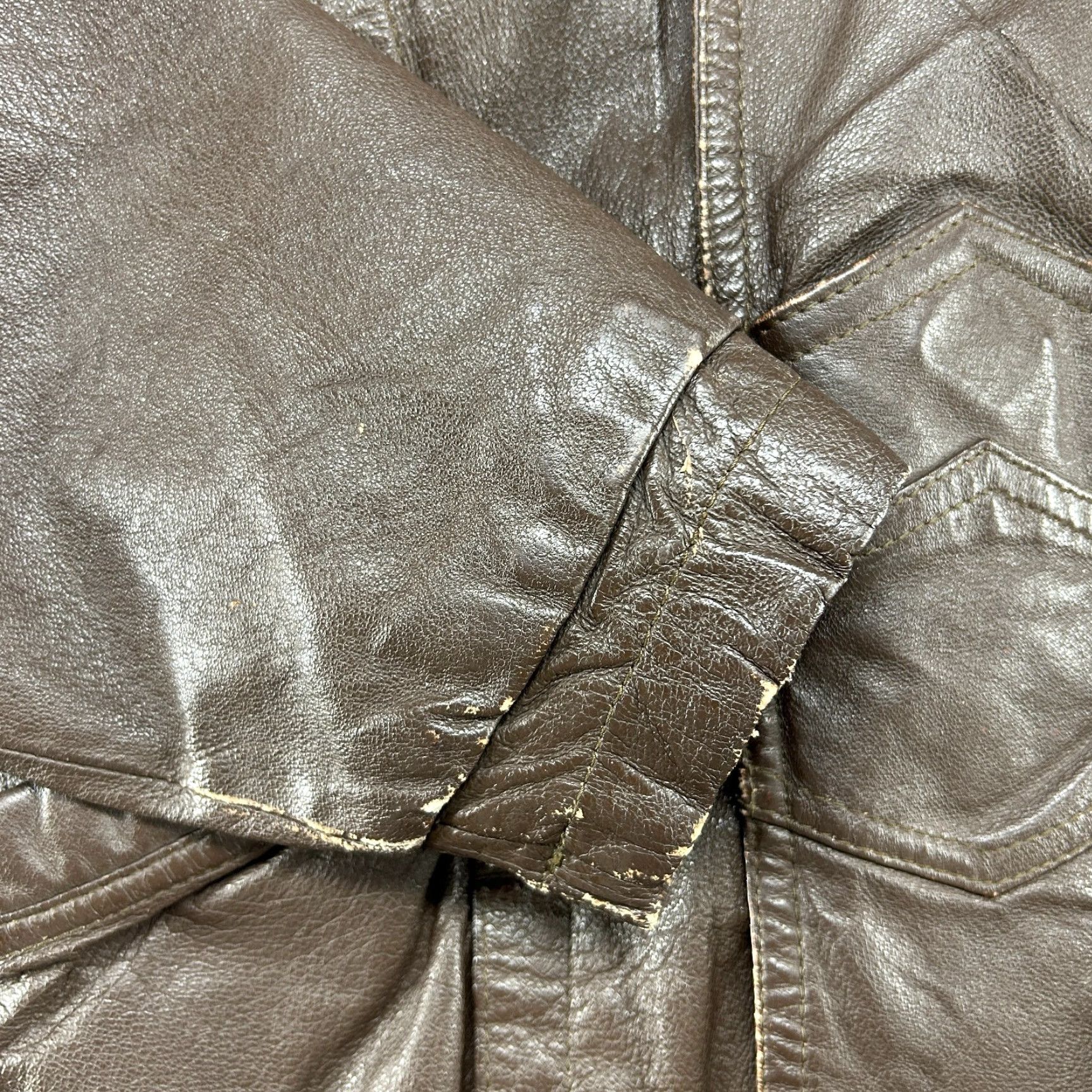 Vintage VINTAGE Leather Jacket Men 36 Bomber Jacket 90s Brown Full Zip Stand-Up Collar Real Leather Mad Max Style Size US XXS / EU 40 - 5 Thumbnail