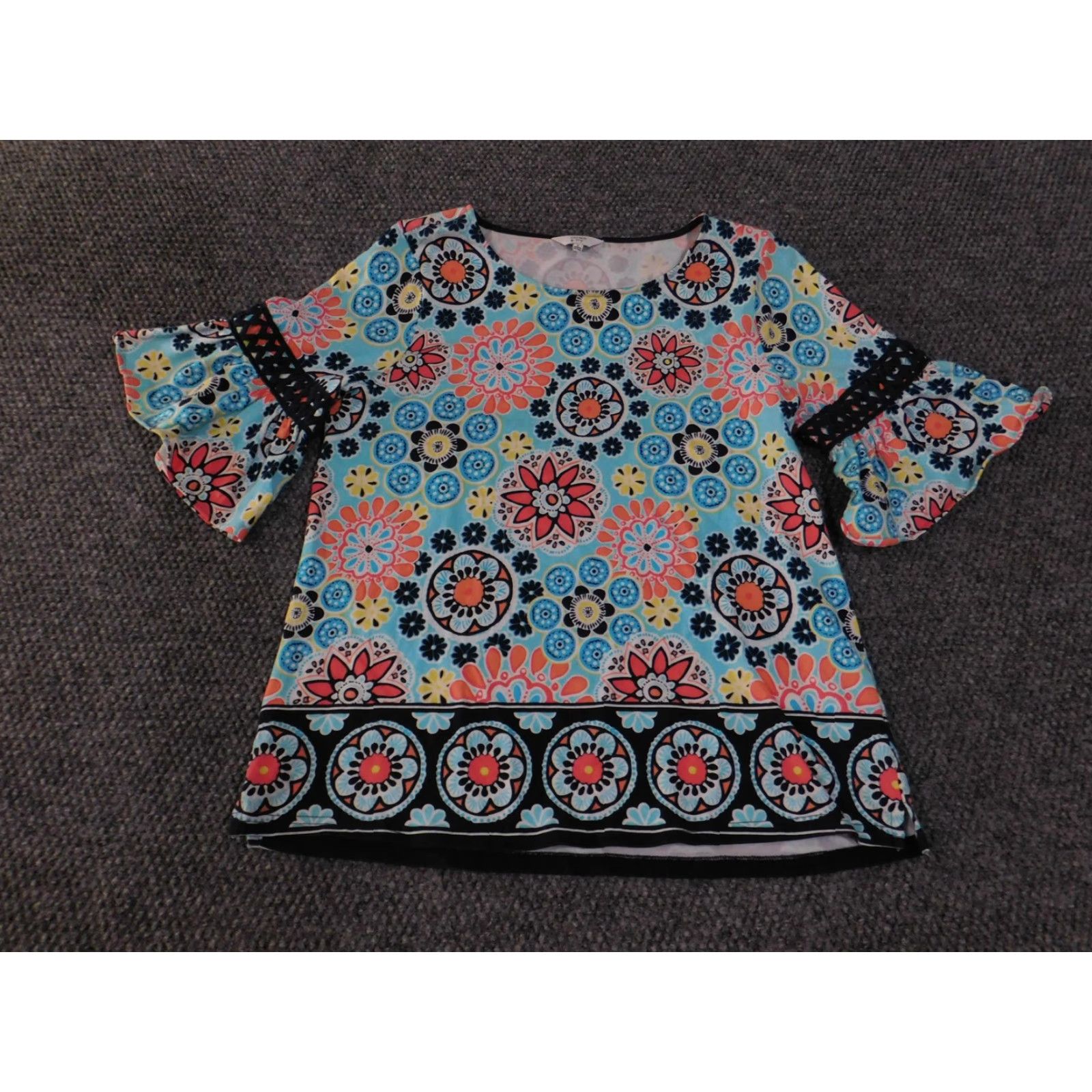 Vintage Crown & Ivy Top Womens Small Floral Bell Sleeve Boho Stretch Shirt Size S / US 4 / IT 40 - 4 Thumbnail