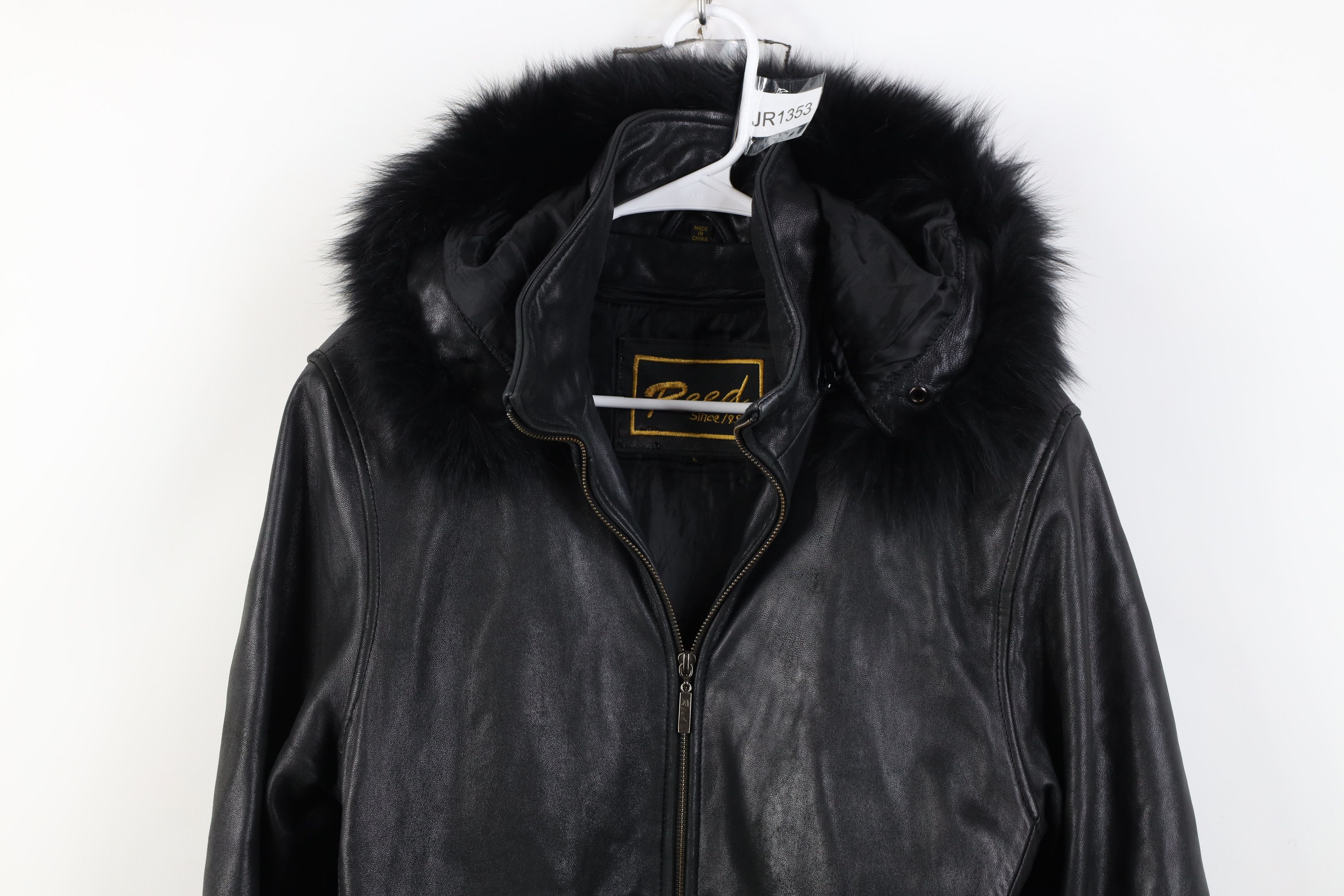 Vintage Vintage 90s Streetwear Leather Fur Trim Hooded Jacket Black Size L / US 10 / IT 46 - 2 Thumbnail